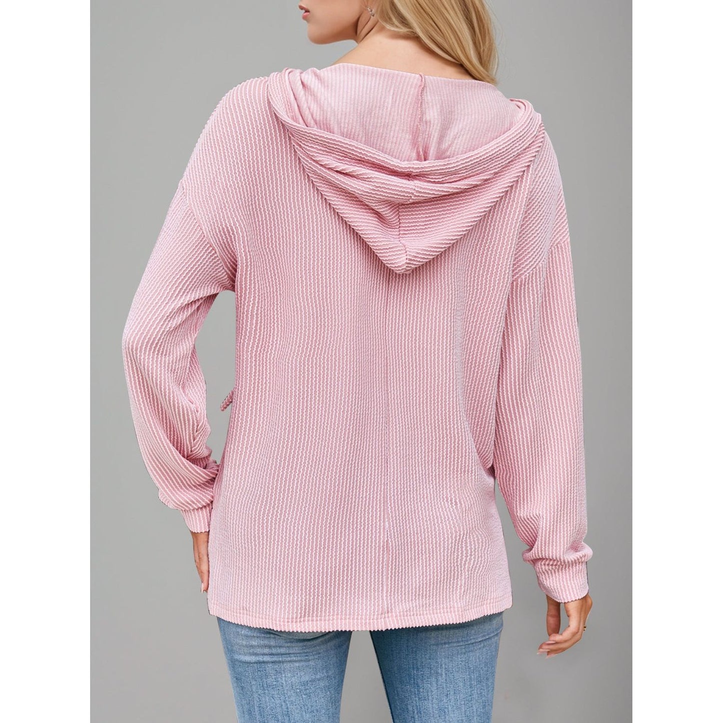 Double Take Drawstring Dropped Shoulder Long Sleeve Hoodie