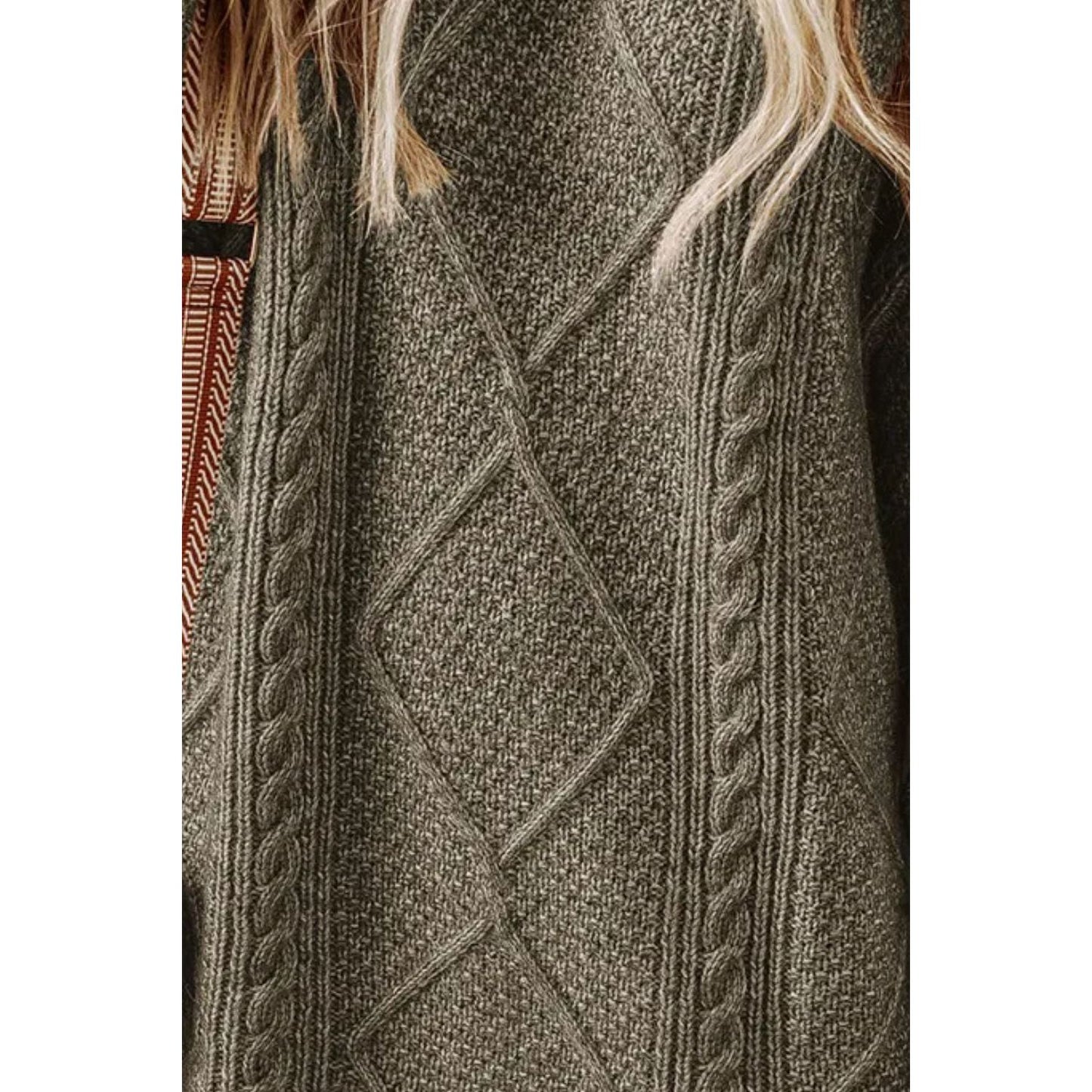 Cable-Knit Round Neck Sweater Dress