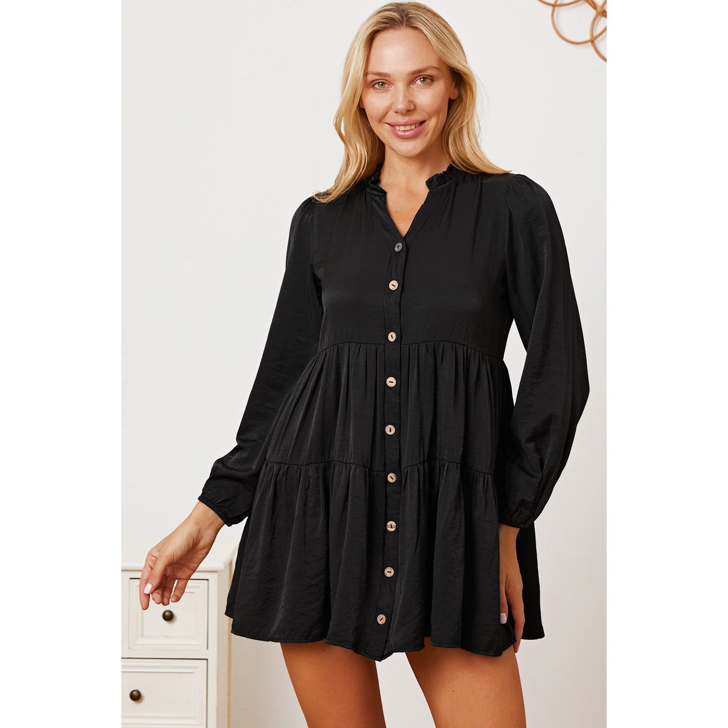 Ruffled Button Up Long Sleeve Tiered Shirt