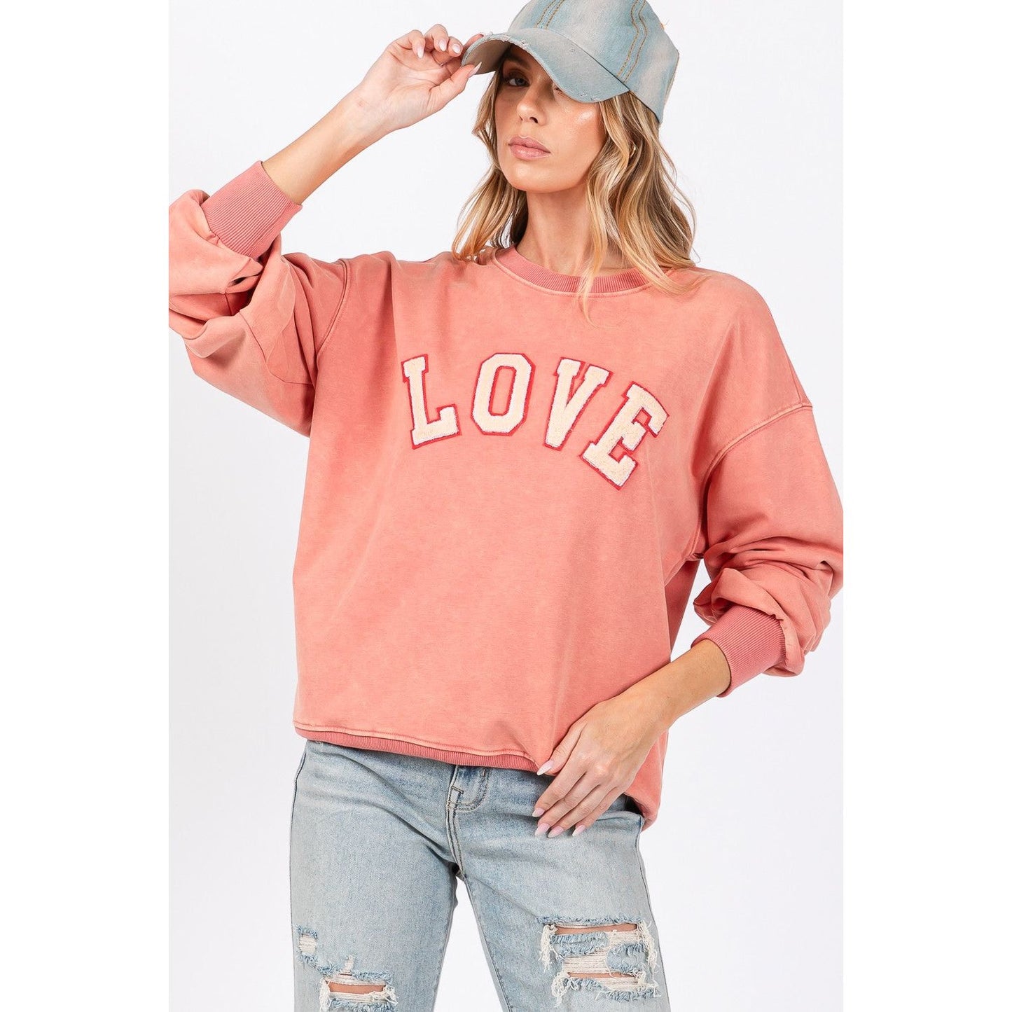 SAGE + FIG LOVE Path Applique Drop Shoulder Sweatshirt