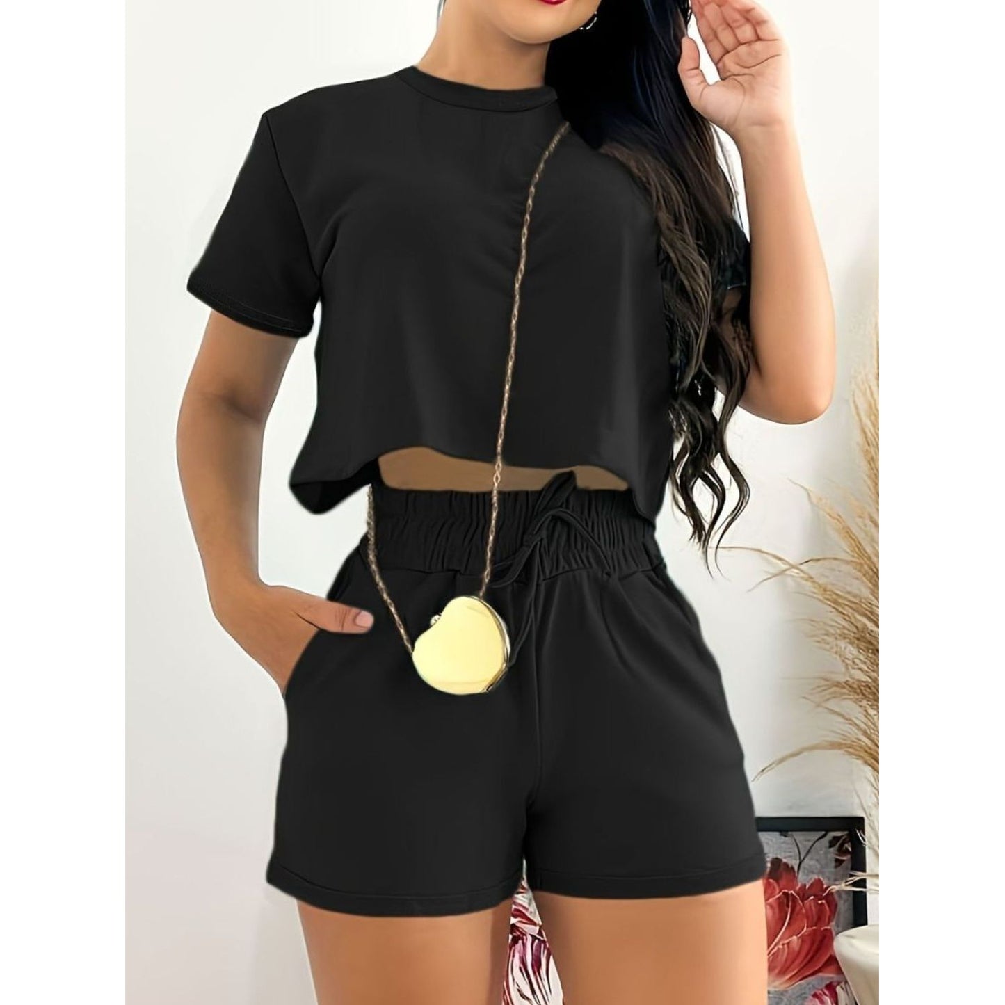 Full Size Round Neck Short Sleeve Top and Shorts Set