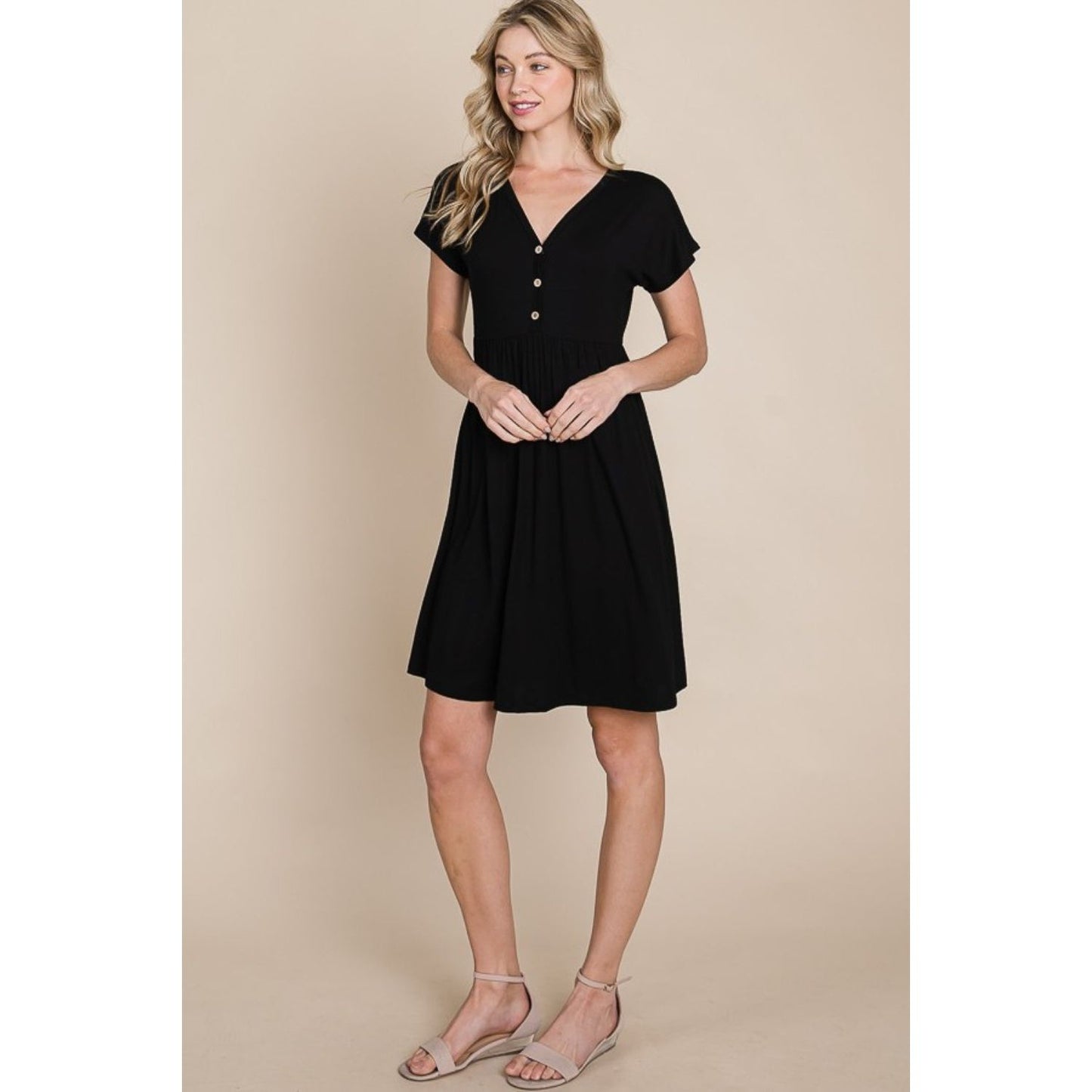 BOMBOM V-Neck Short Sleeve Dress