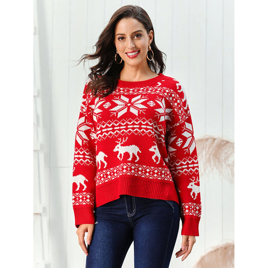 Reindeer & Snowflake Round Neck Sweater