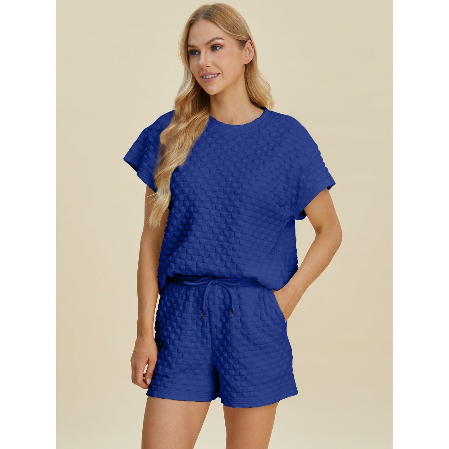 Double Take Full Size Texture T-Shirt and Shorts Set