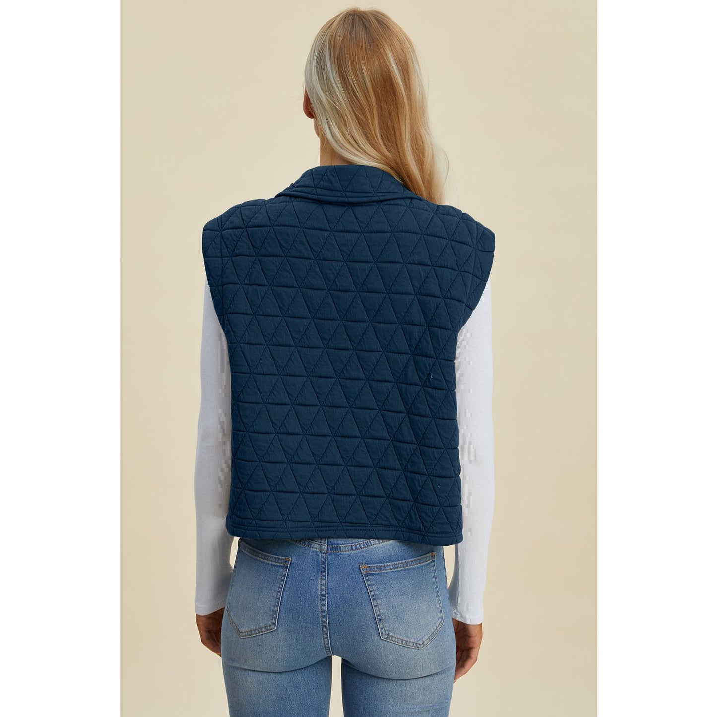 Double Take Full Size Pocketed Texture Snap Down Vest Coat