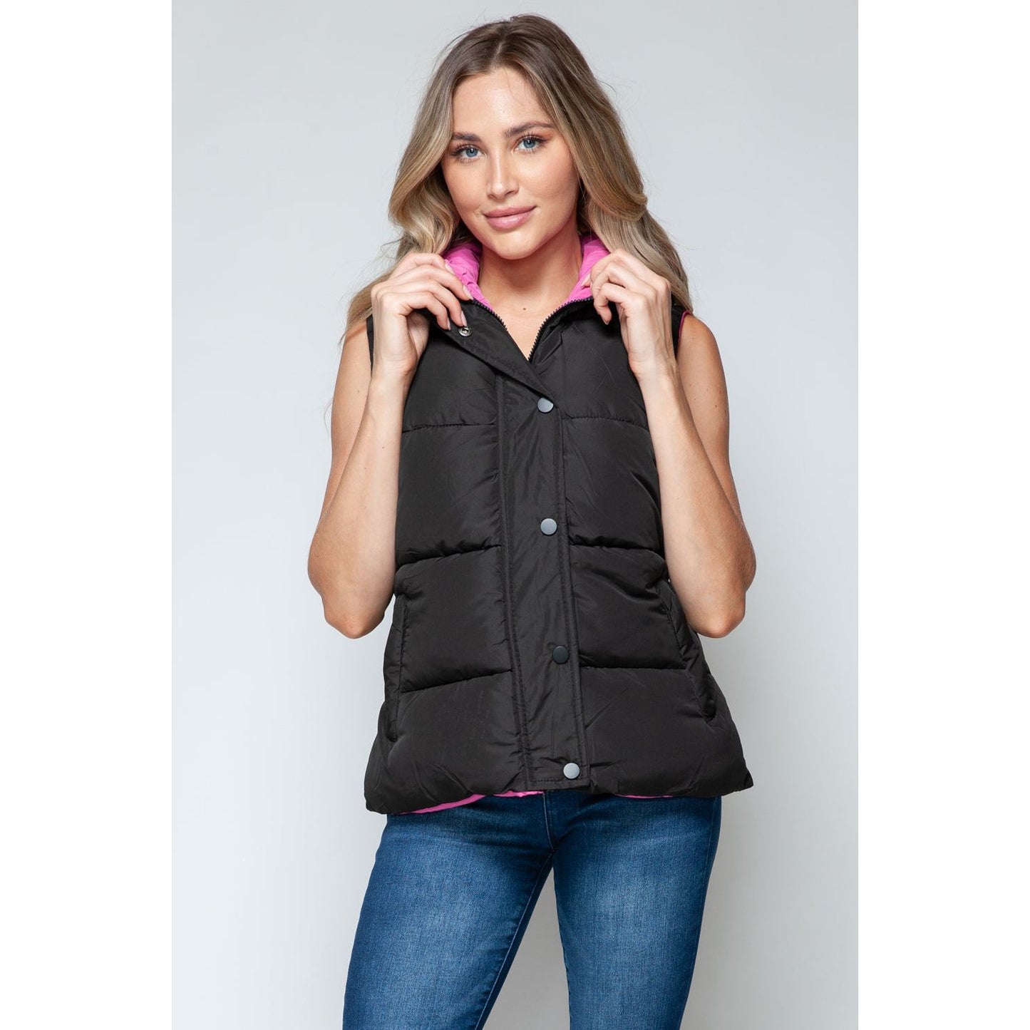 Snobbish Snap and Zip Closure Hooded Vest