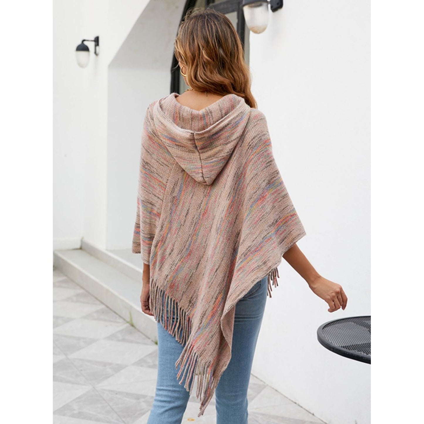 Fringe Hem Hooded Poncho