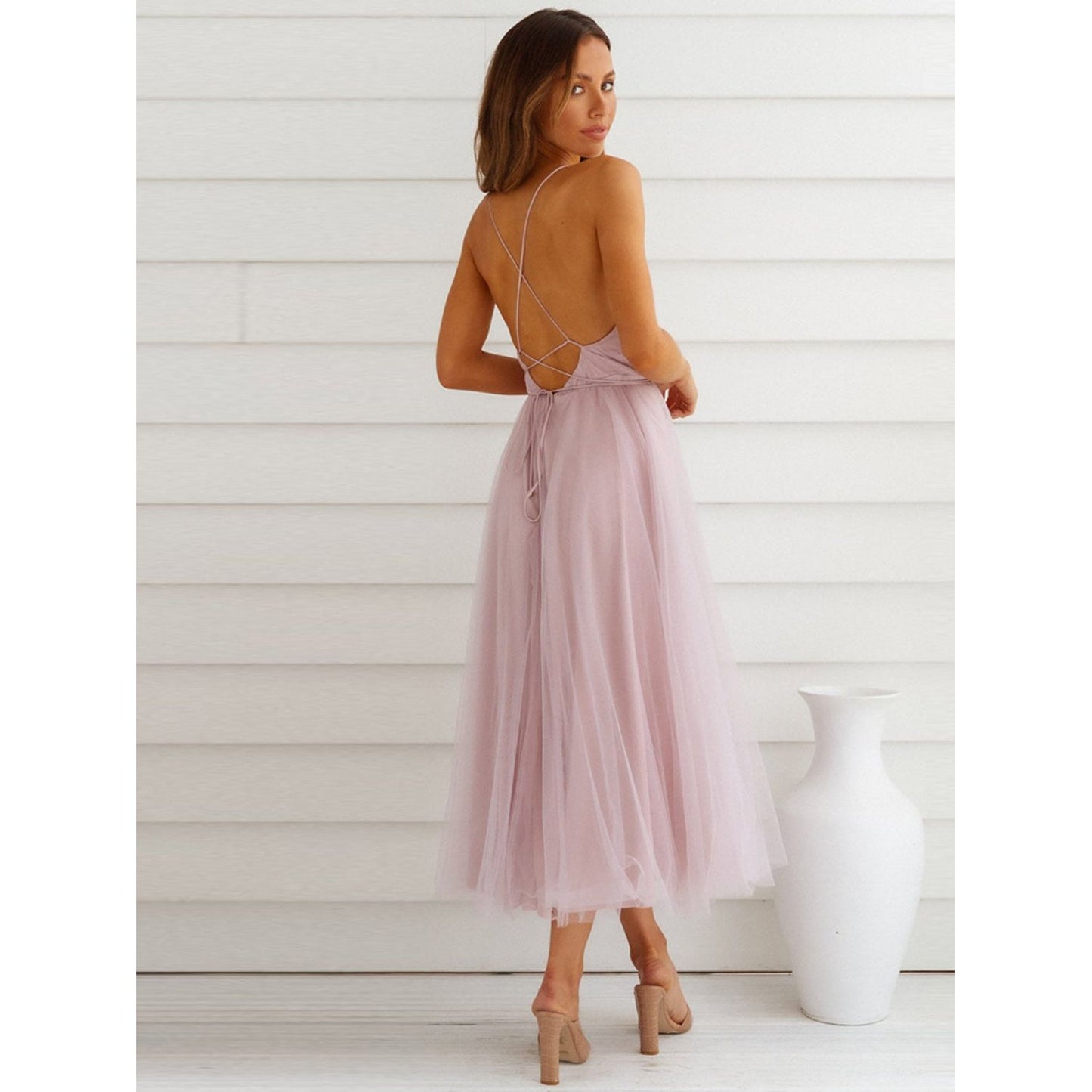 Backless Crisscross Sleeveless Midi Dress