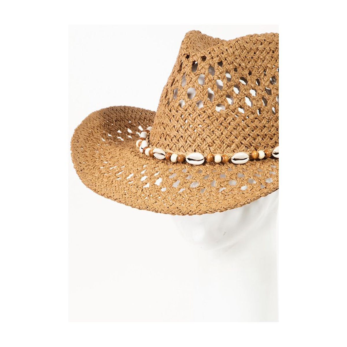 Fame Cowrie Shell Beaded String Straw Hat