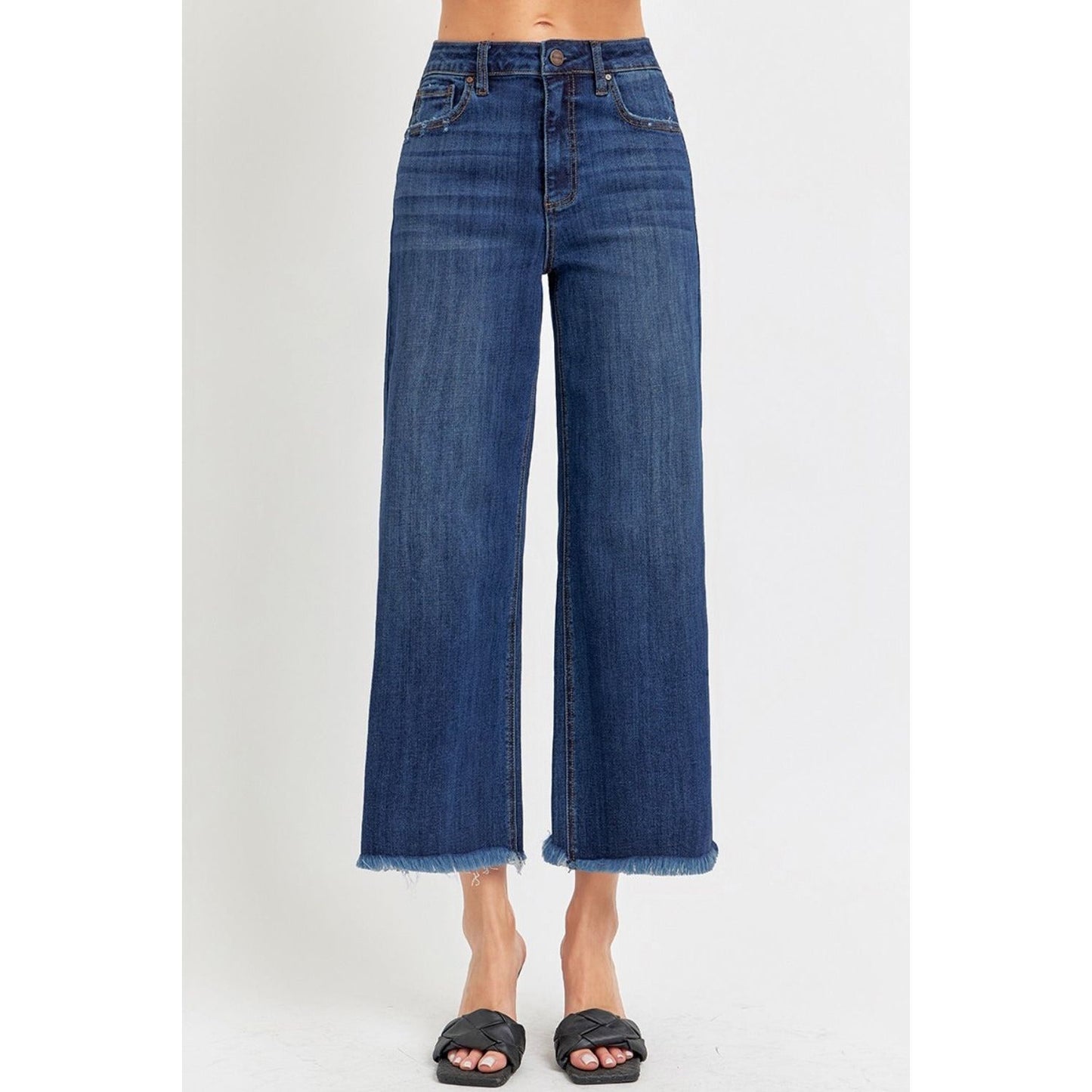 RISEN Full Size Raw Hem Cropped Wide Leg Jeans