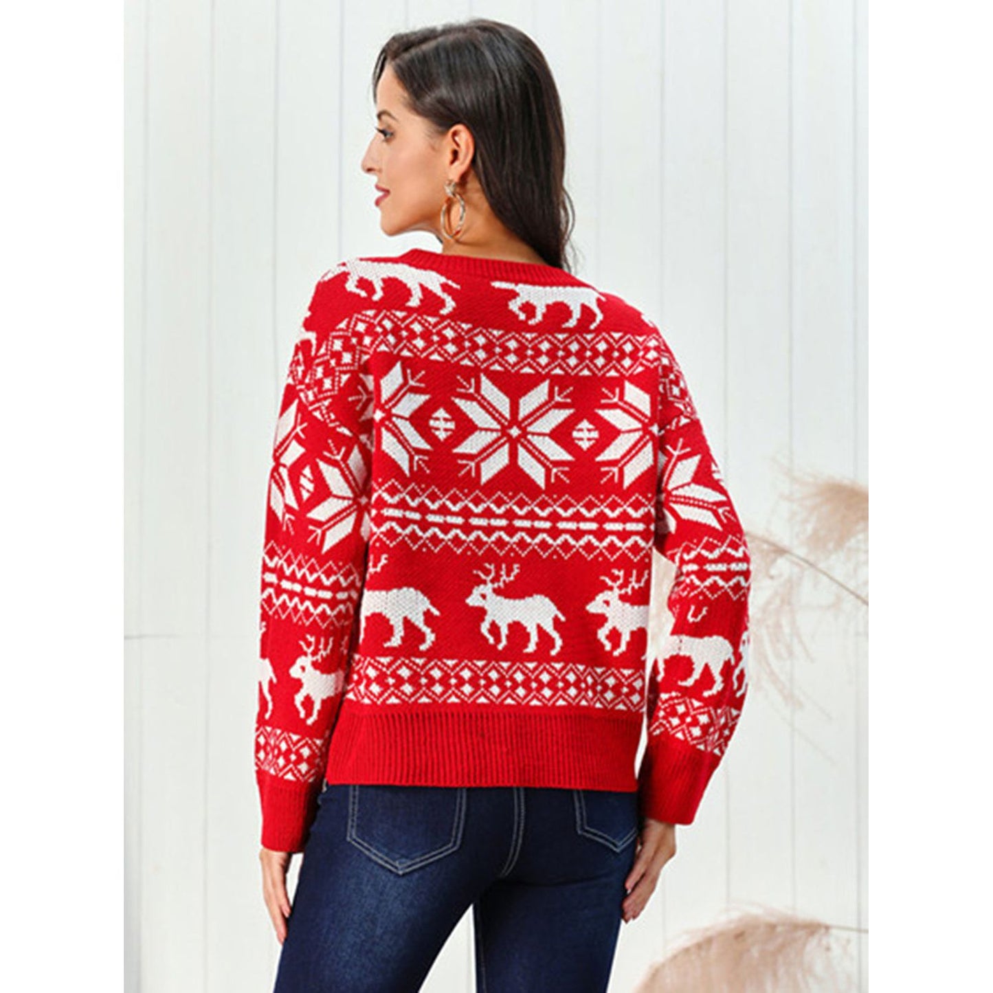 Reindeer & Snowflake Round Neck Sweater