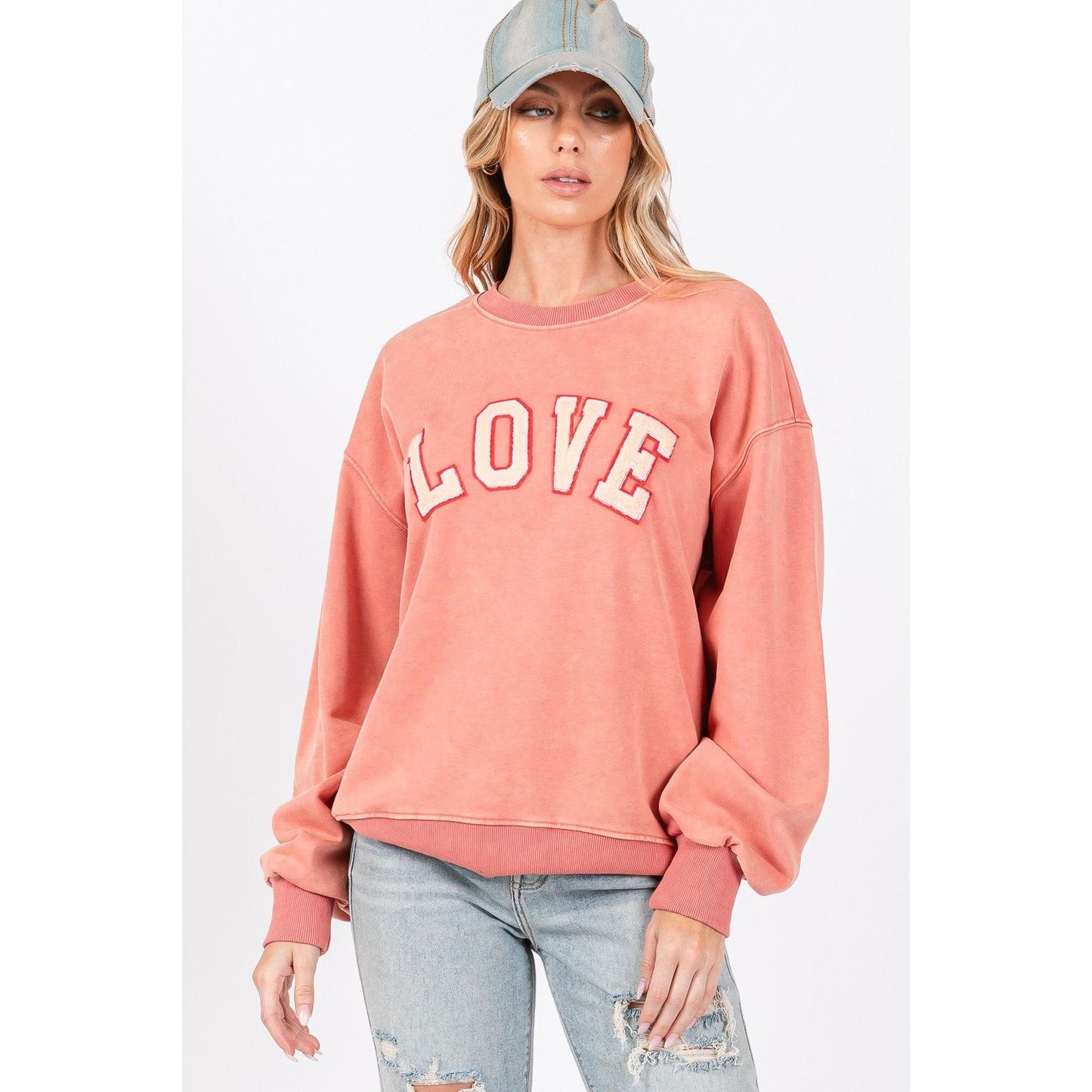 SAGE + FIG LOVE Path Applique Drop Shoulder Sweatshirt