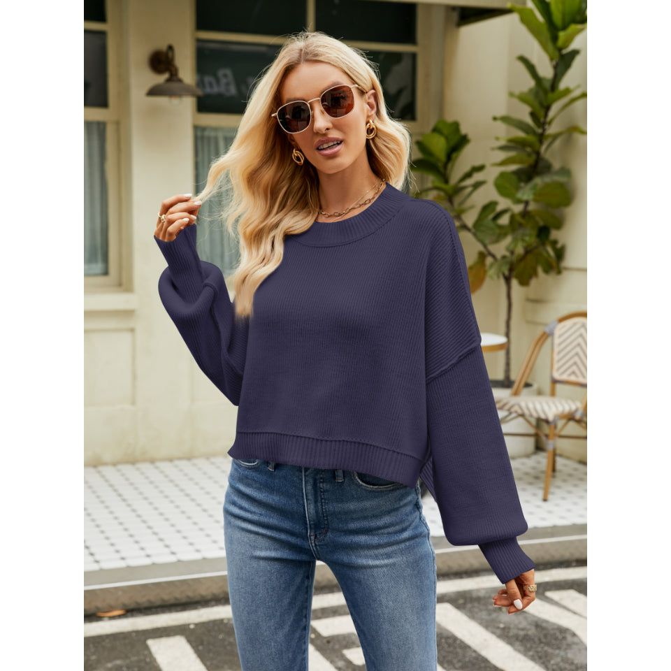 Round Neck Lantern Sleeve Sweater