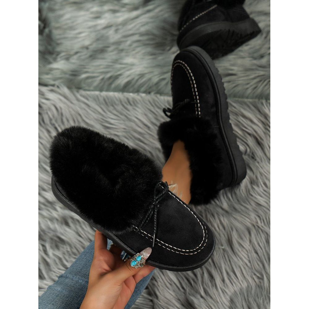 Thermal Fuzzy Tied Round Toe Boots