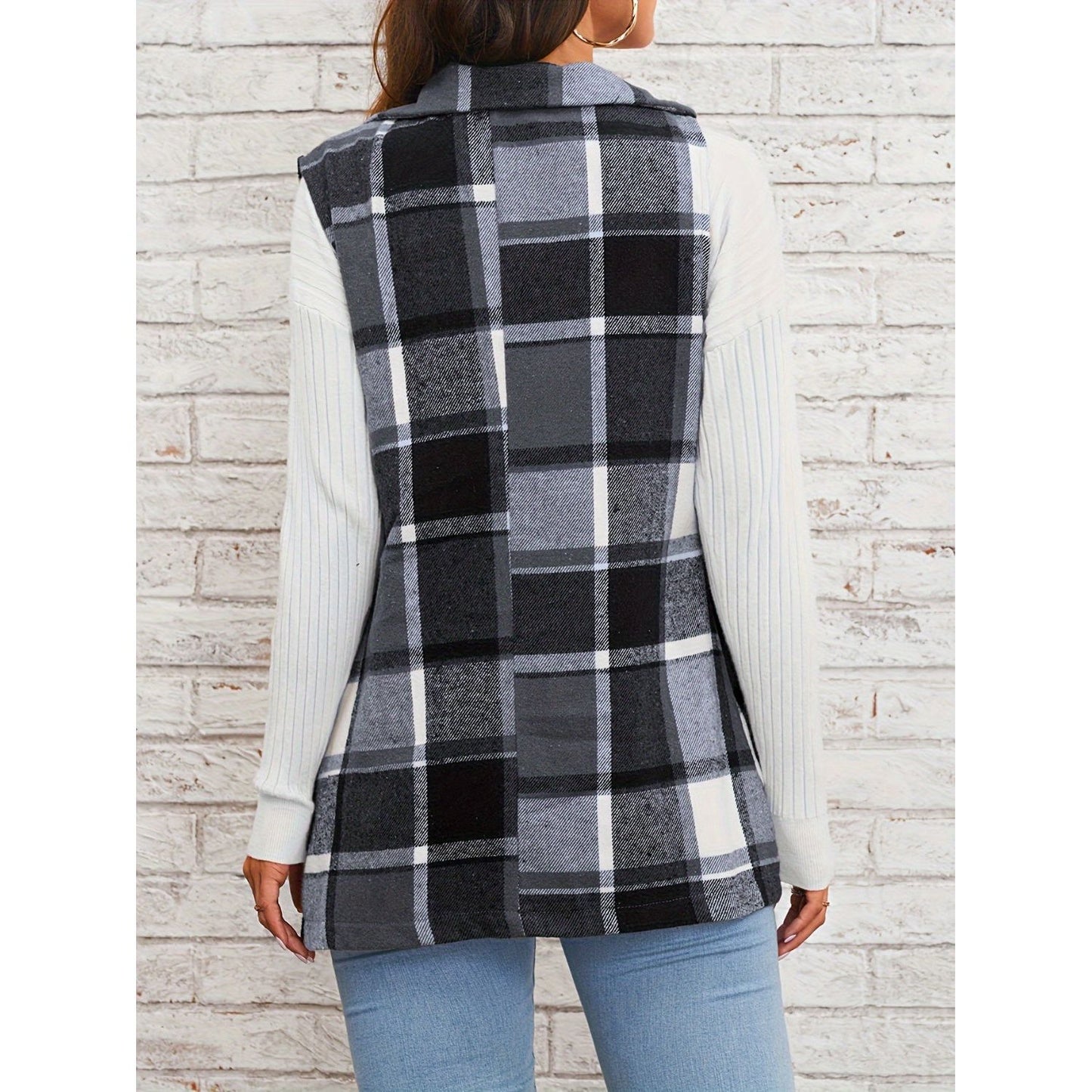 Plaid Button Down Vest Coat