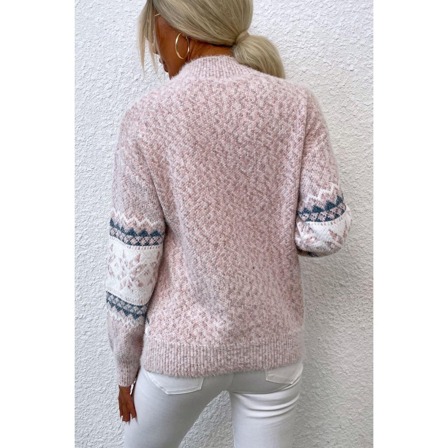 Snowflake Pattern Mock Neck Sweater