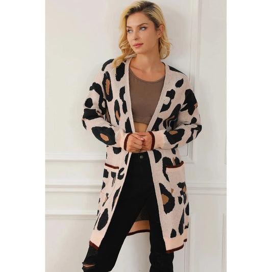 Leopard Open Front Long Sleeve Cardigan