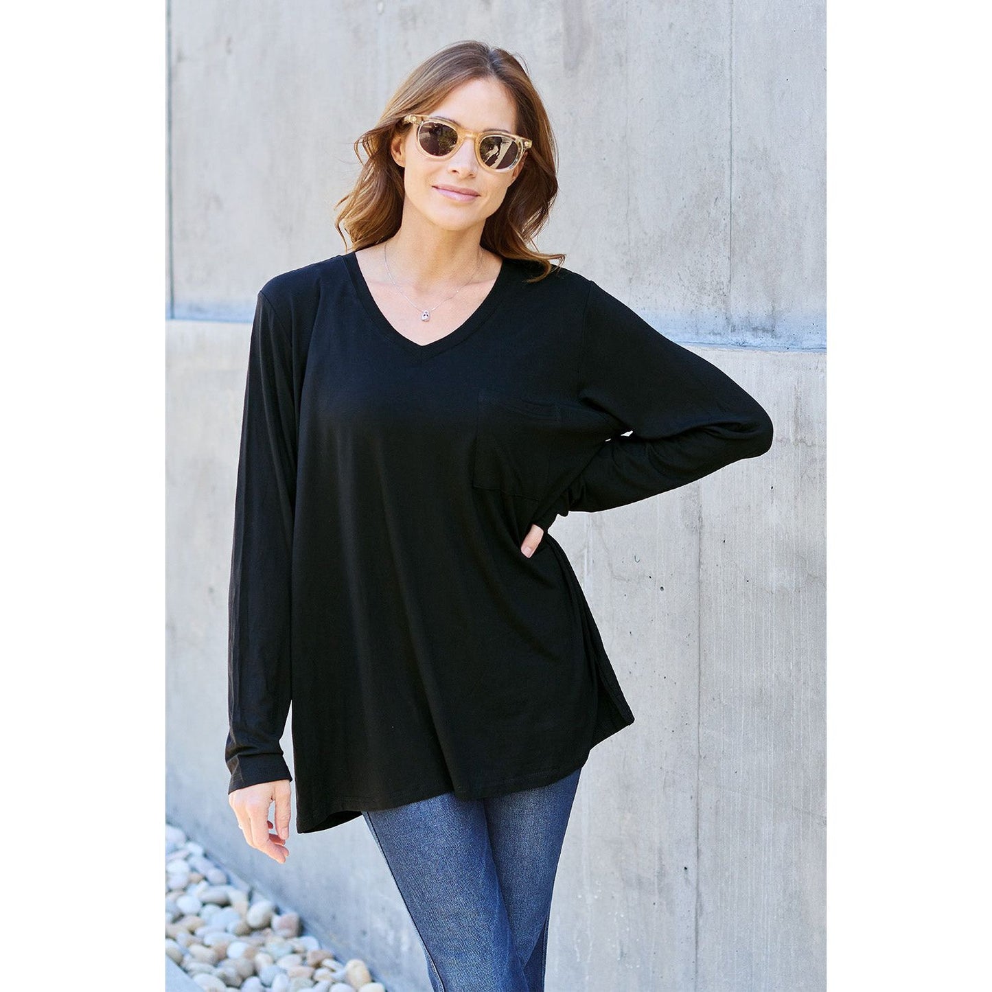 Basic Bae Full Size V-Neck Long Sleeve Top