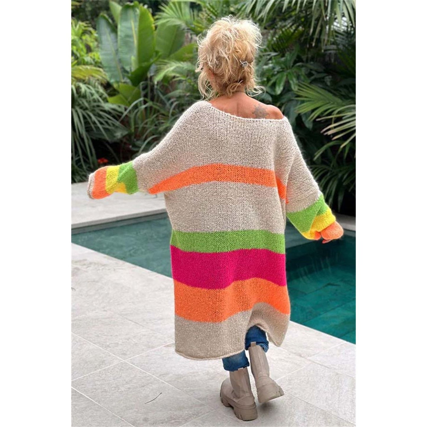 Color Block V-Neck Long Sleeve Sweater Dress