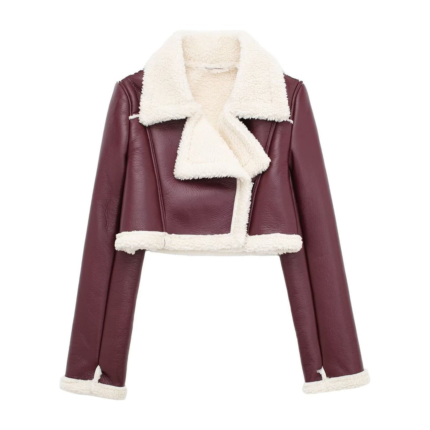 Collared Neck Long Sleeve Plush Cropped Jacket