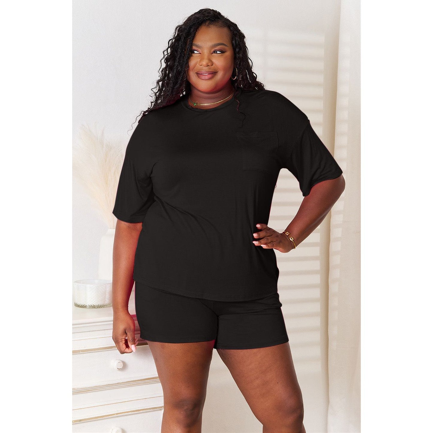 Basic Bae Full Size Soft Rayon Half Sleeve Top and Shorts Set