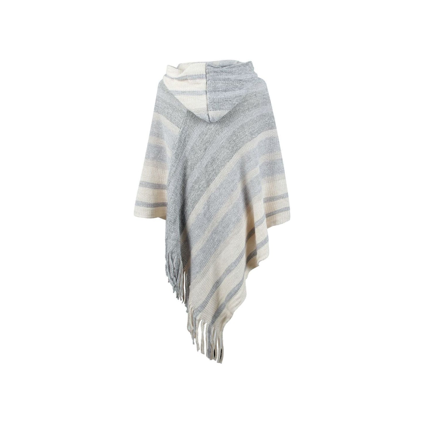 Striped Fringe Hem Hooded Poncho