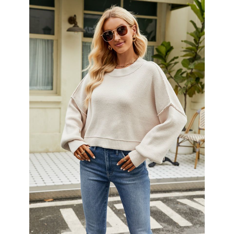 Round Neck Lantern Sleeve Sweater