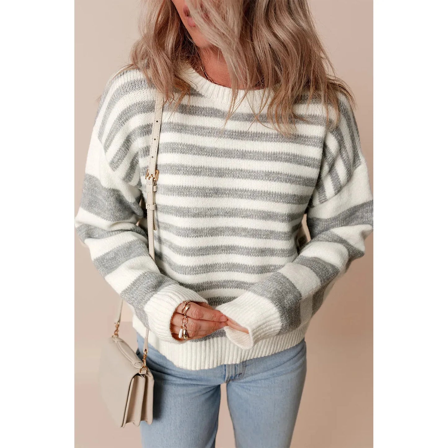 Striped Round Neck Dropped Shoulder Sweater