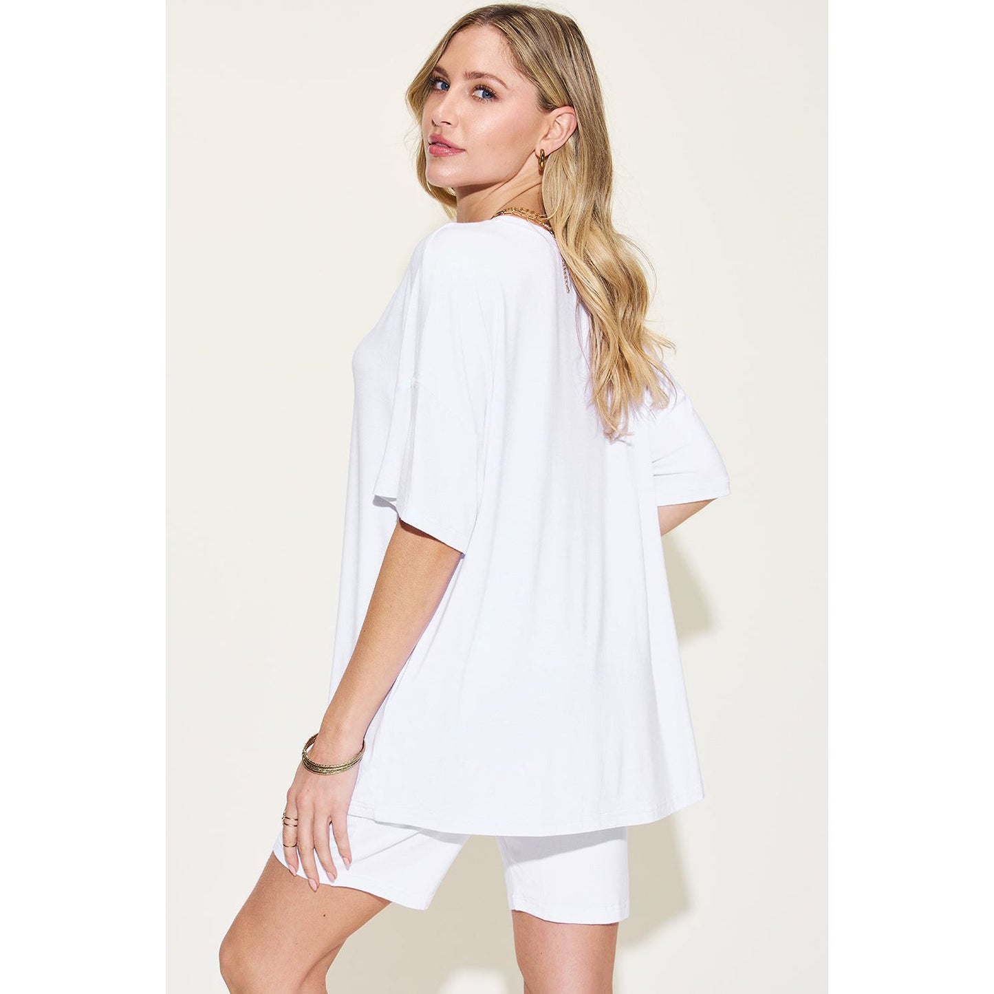 Basic Bae Full Size V-Neck Drop Shoulder T-Shirt and Shorts Set