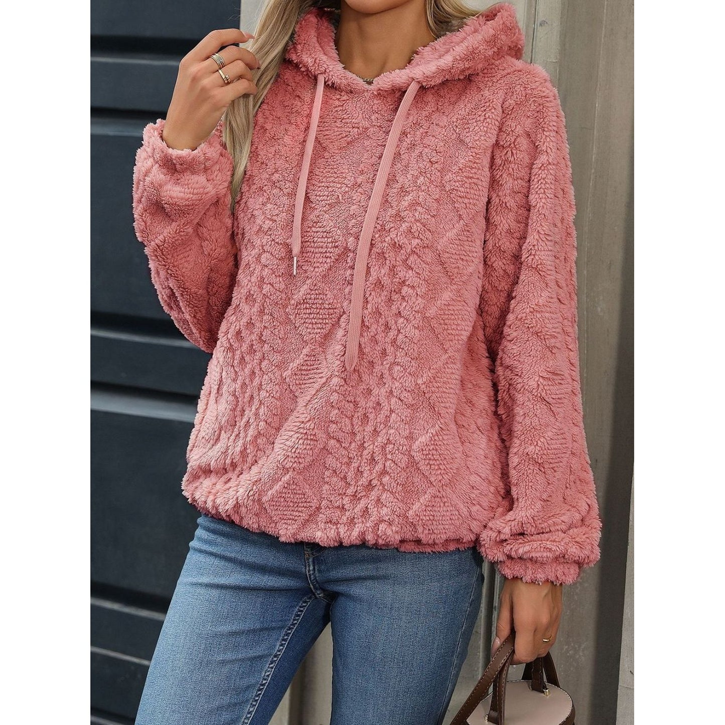 Drawstring Long Sleeve Plush Hoodie