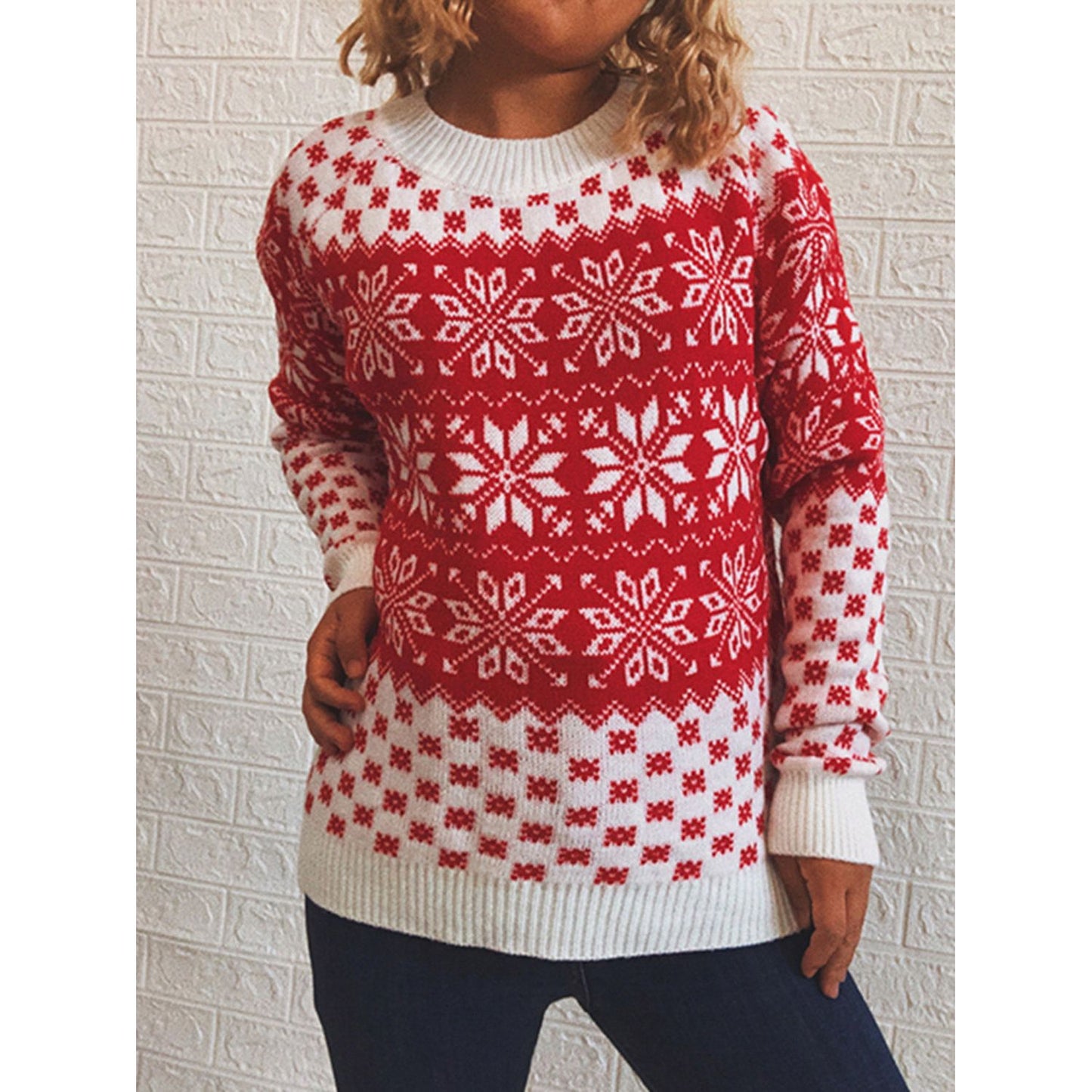 Snowflake Pattern Long Sleeve Sweater