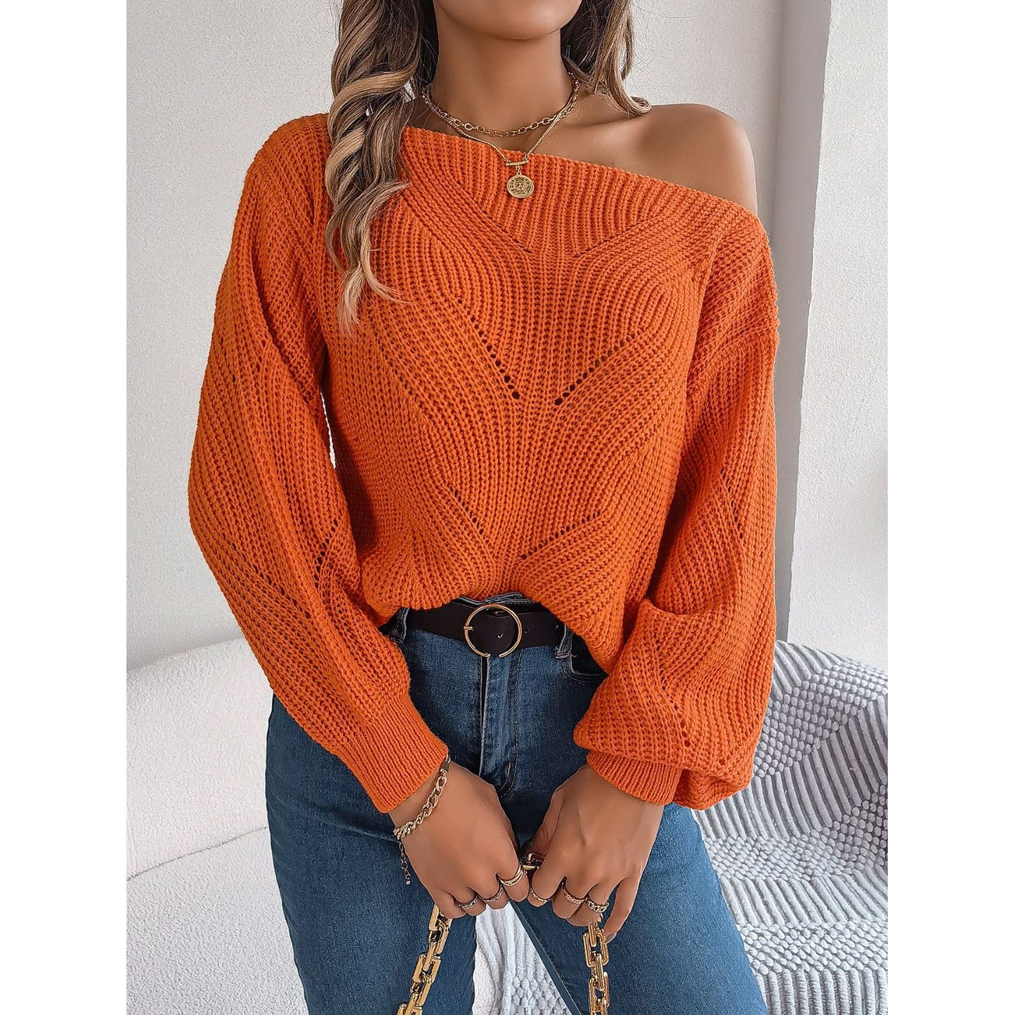 Openwork Long Sleeve Sweater