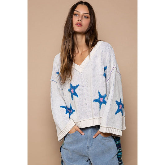 POL Long Sleeve Star Patch Sweater