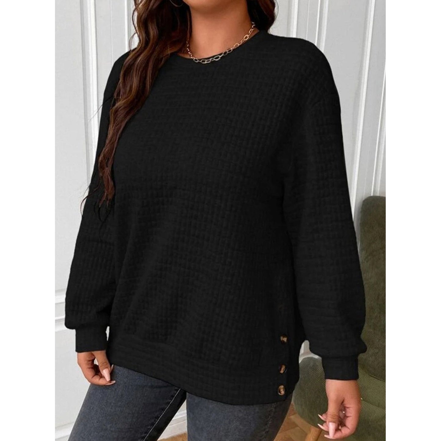 Texture Round Neck Long Sleeve Sweatshirt