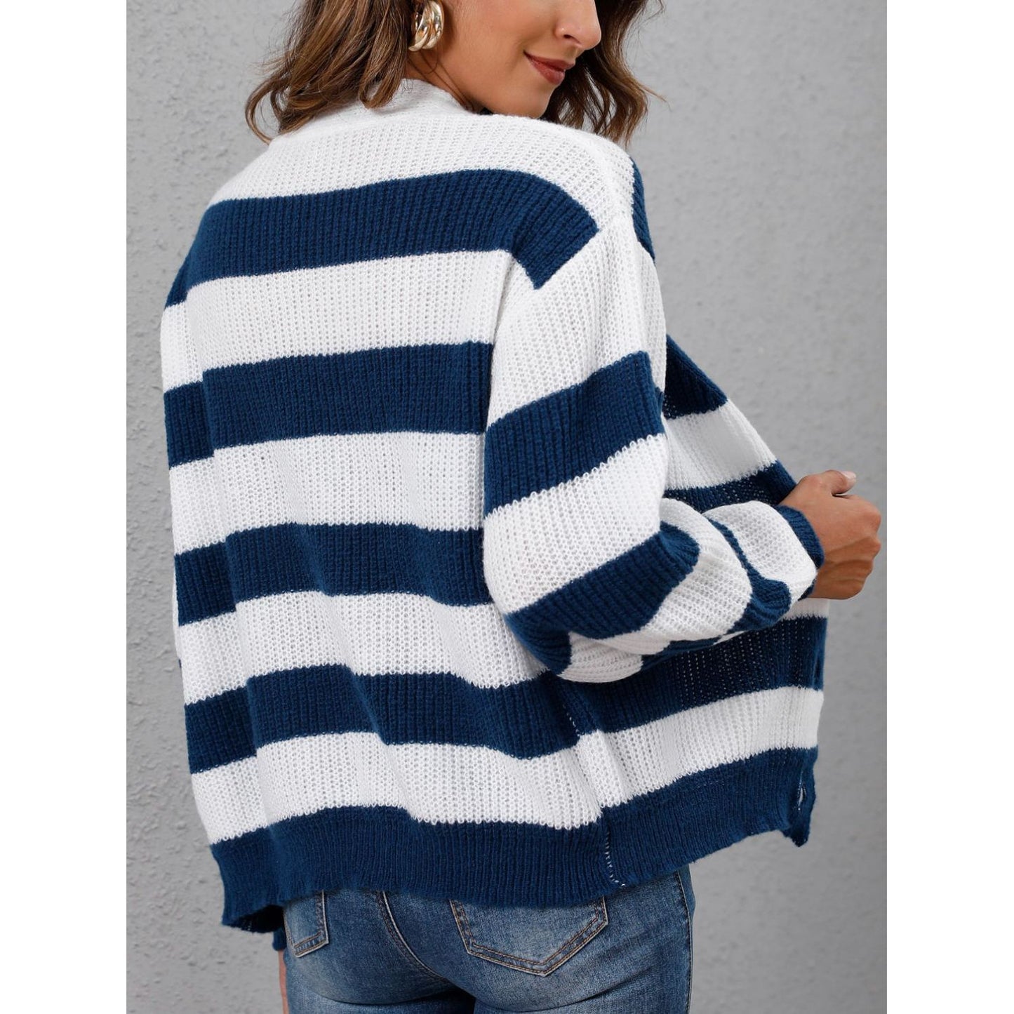 Striped Button Up Long Sleeve Sweater