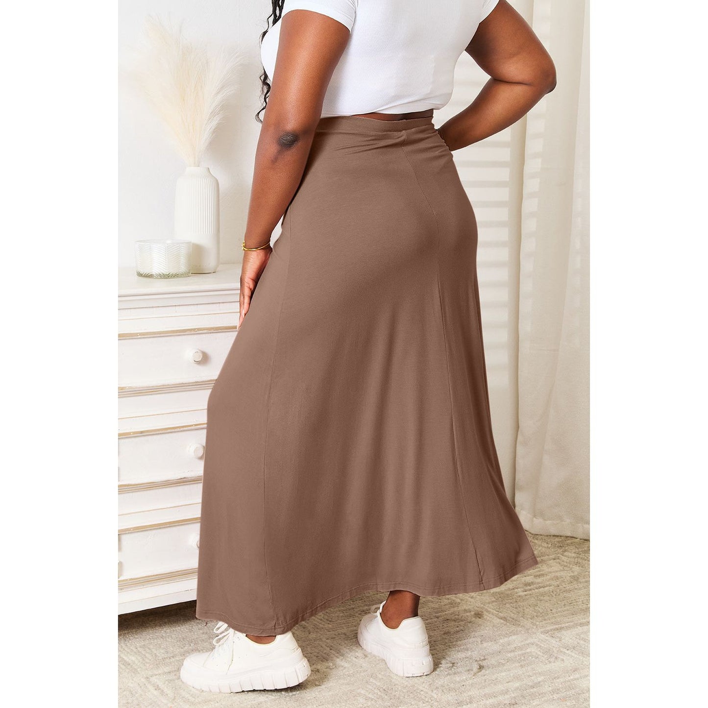 Double Take Full Size Soft Rayon Drawstring Waist Maxi Skirt