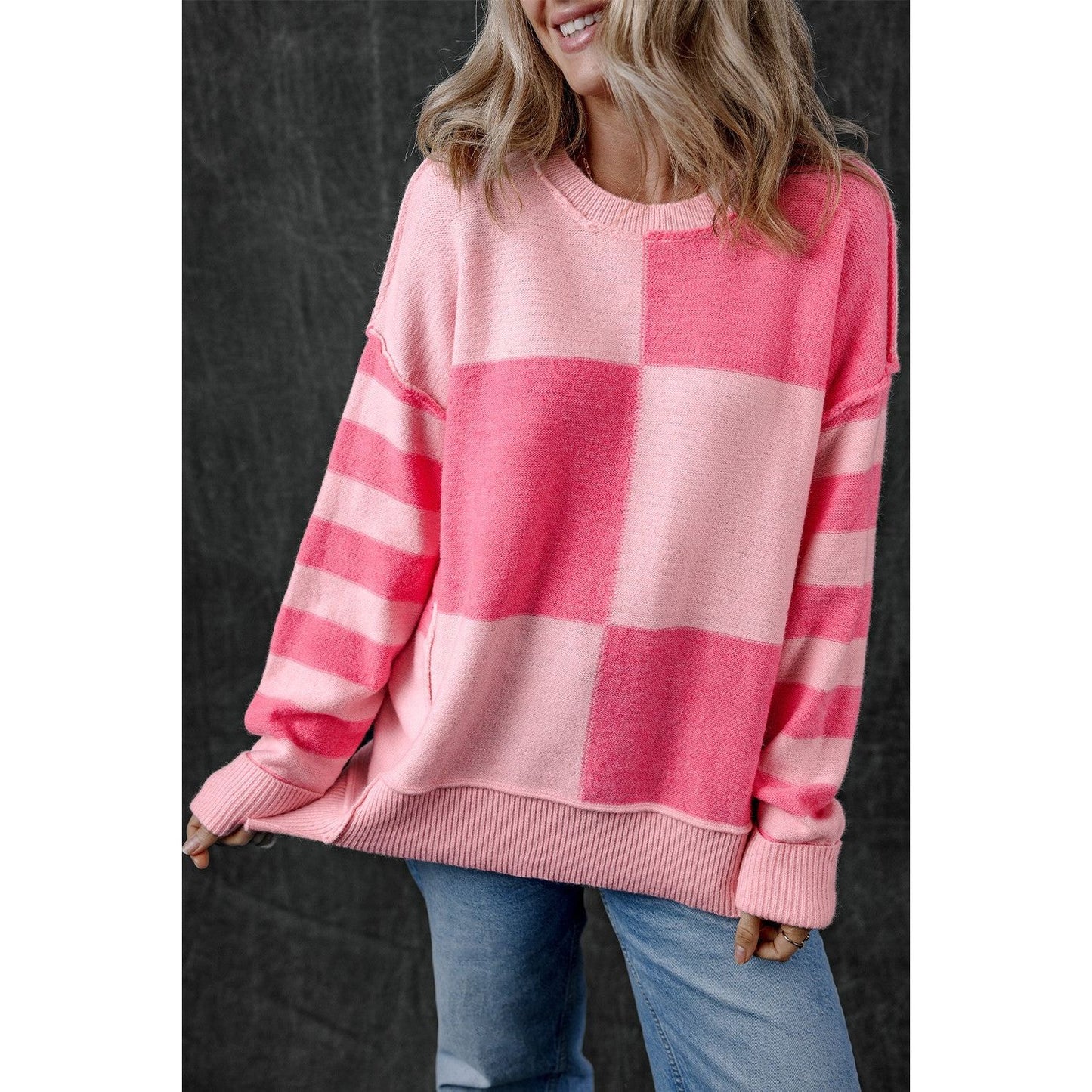 Exposed Seam Round Neck Sweater