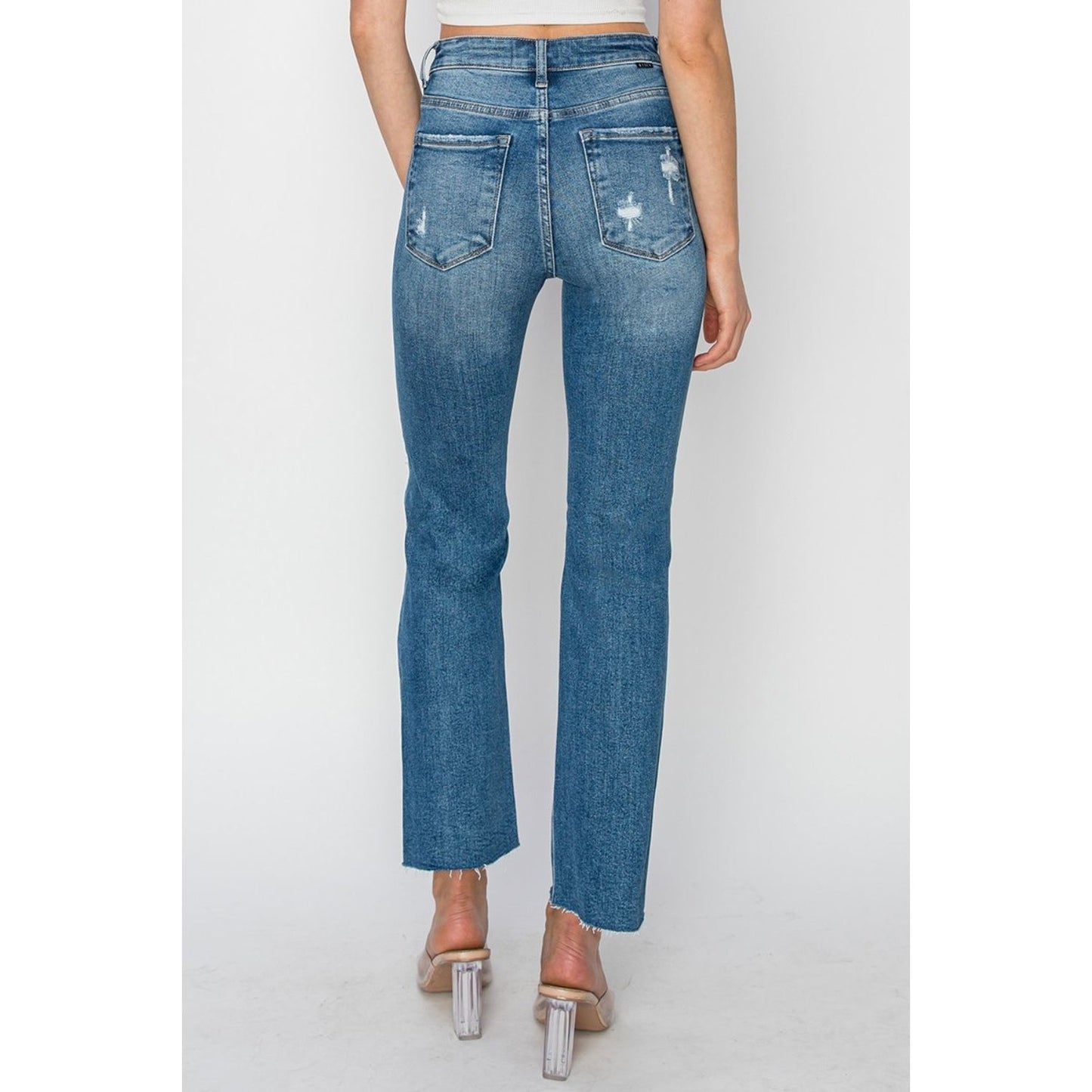 RISEN High Rise Distressed Ankle Jeans