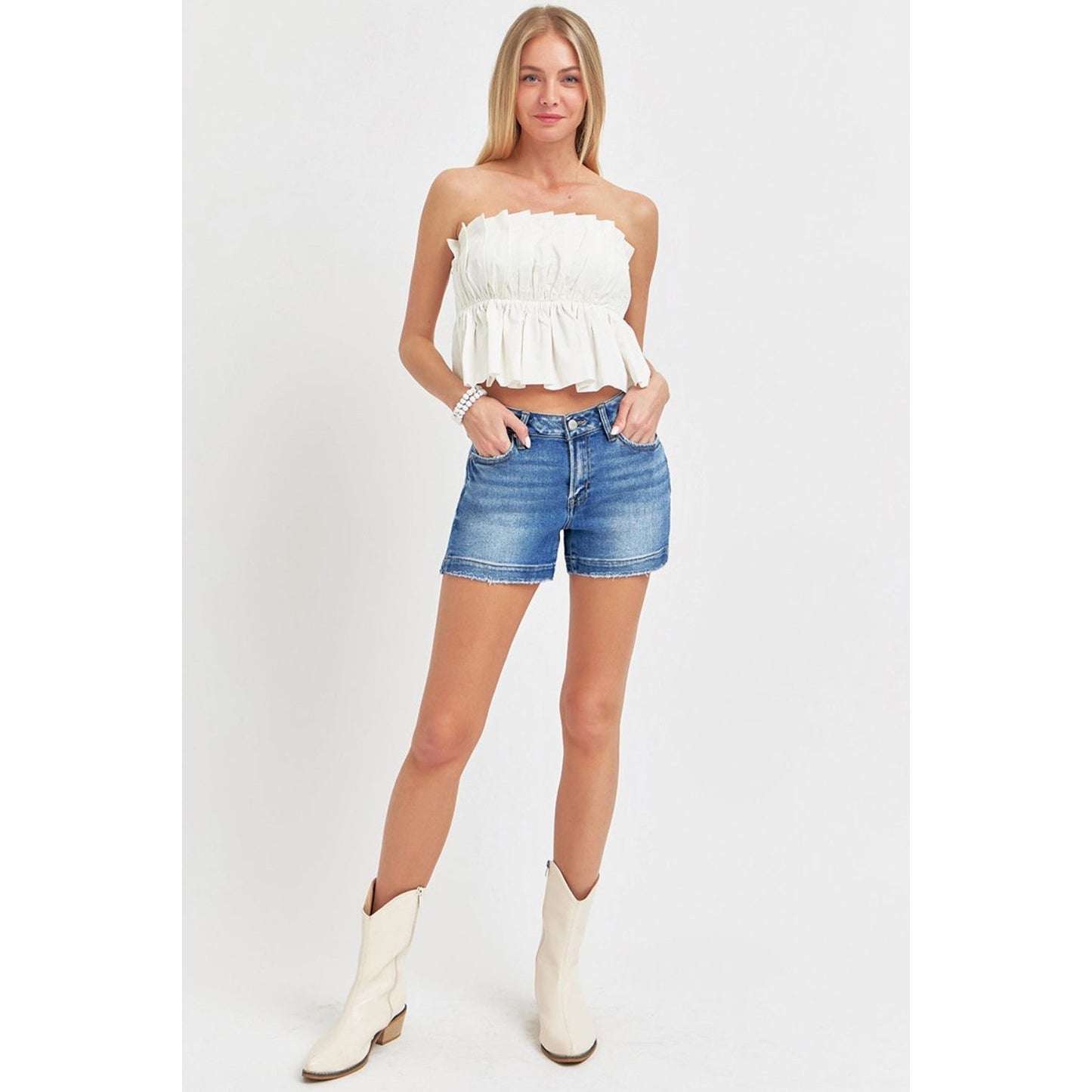 RISEN Low Rise Slit Denim Shorts