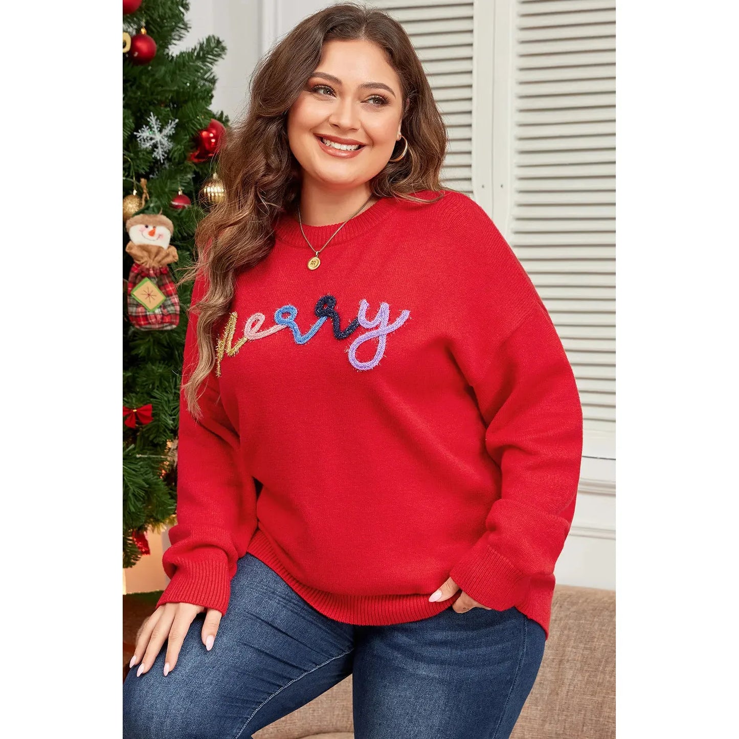 Plus Size MERRY Round Neck Long Sleeve Sweater