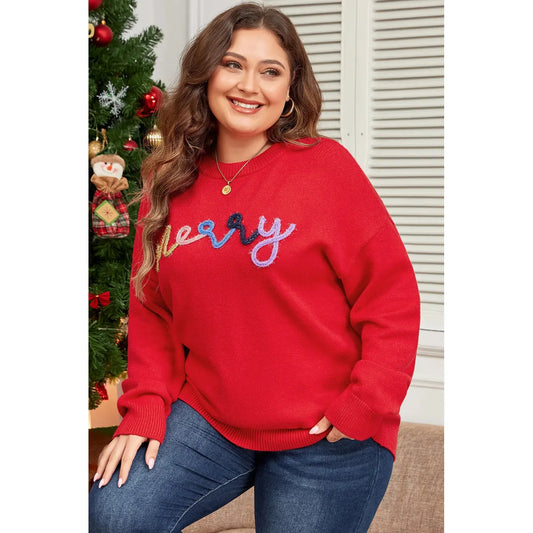 Plus Size MERRY Round Neck Long Sleeve Sweater