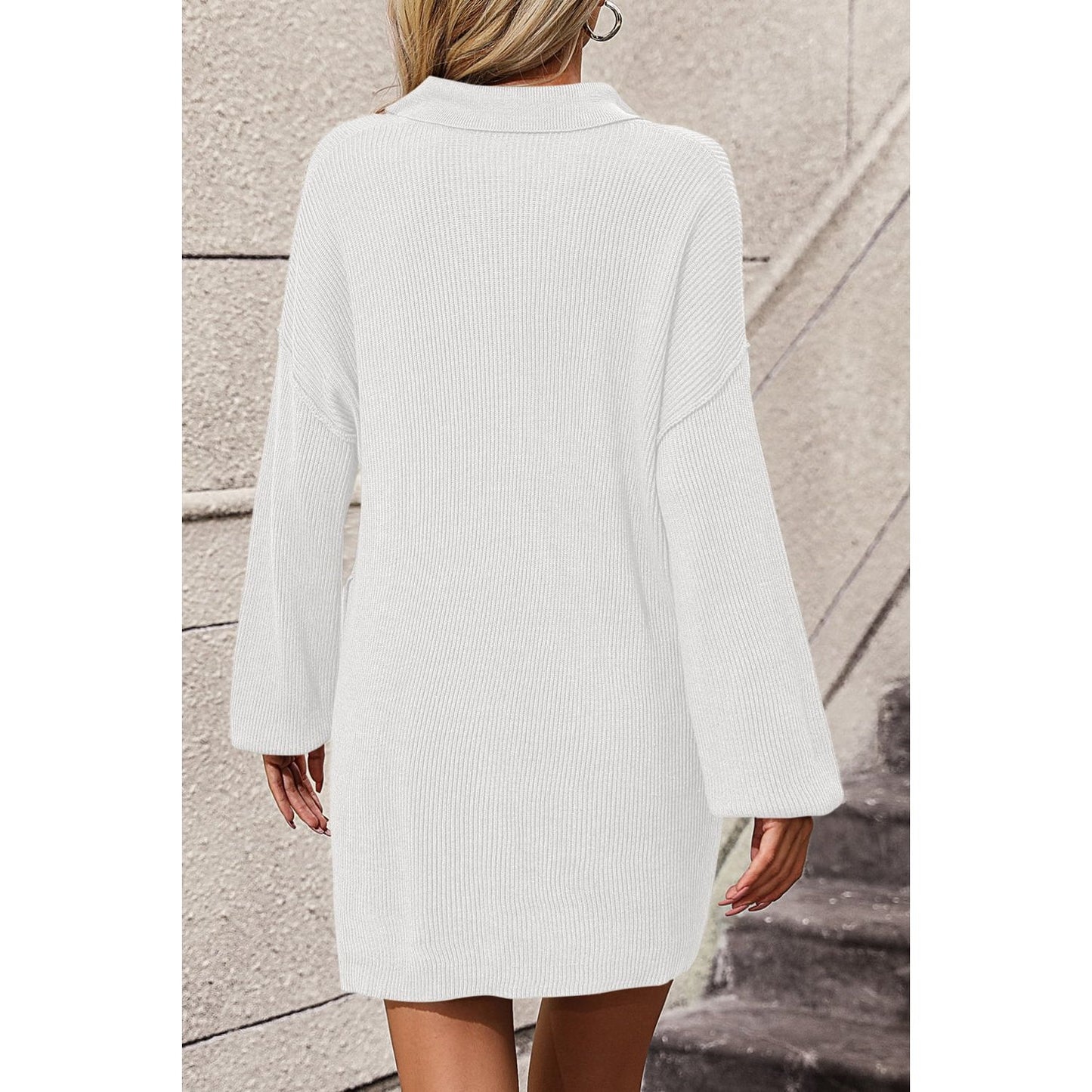 Johnny Collar Drop Shoulder Sweater Dress