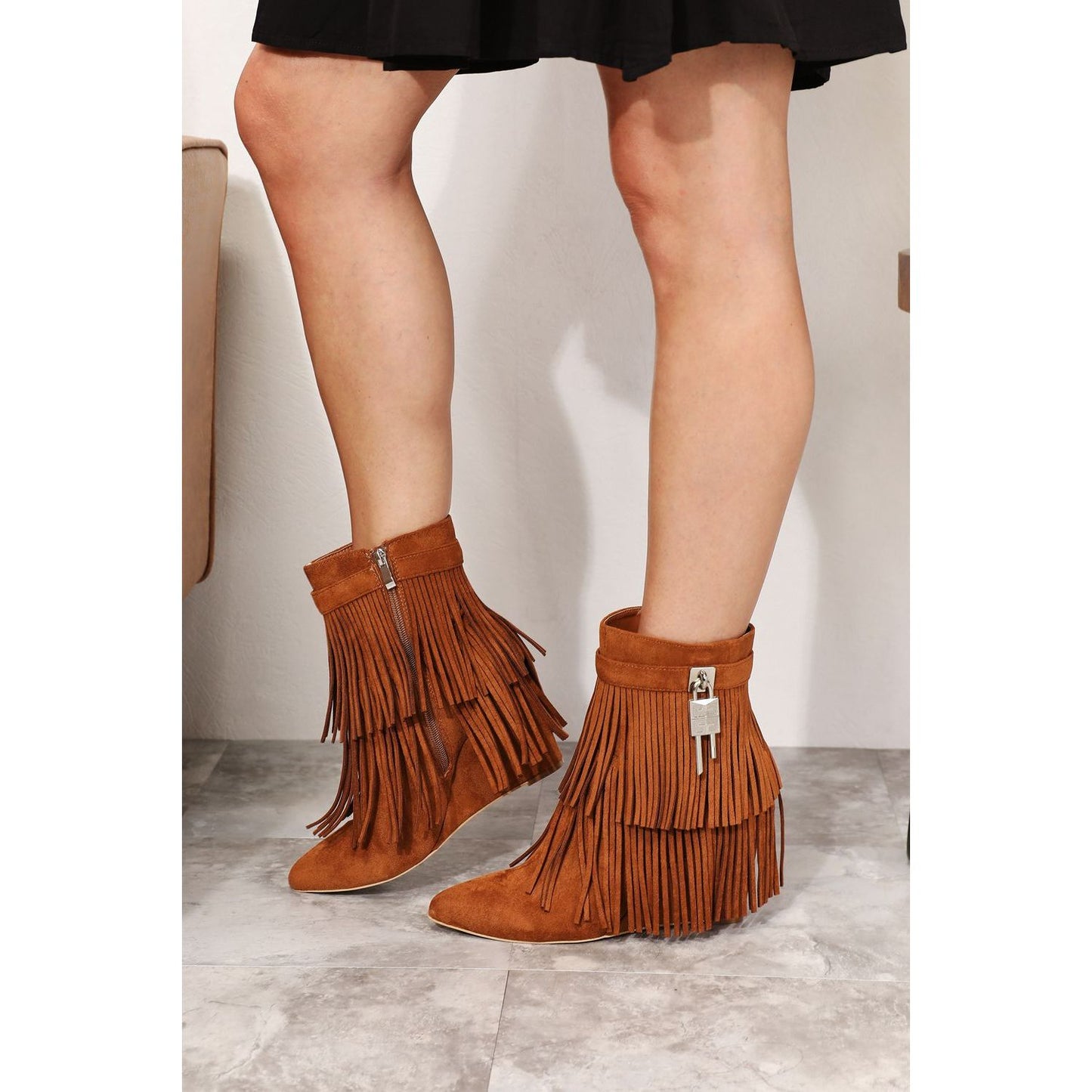 Legend Women's Tassel Wedge Heel Ankle Booties