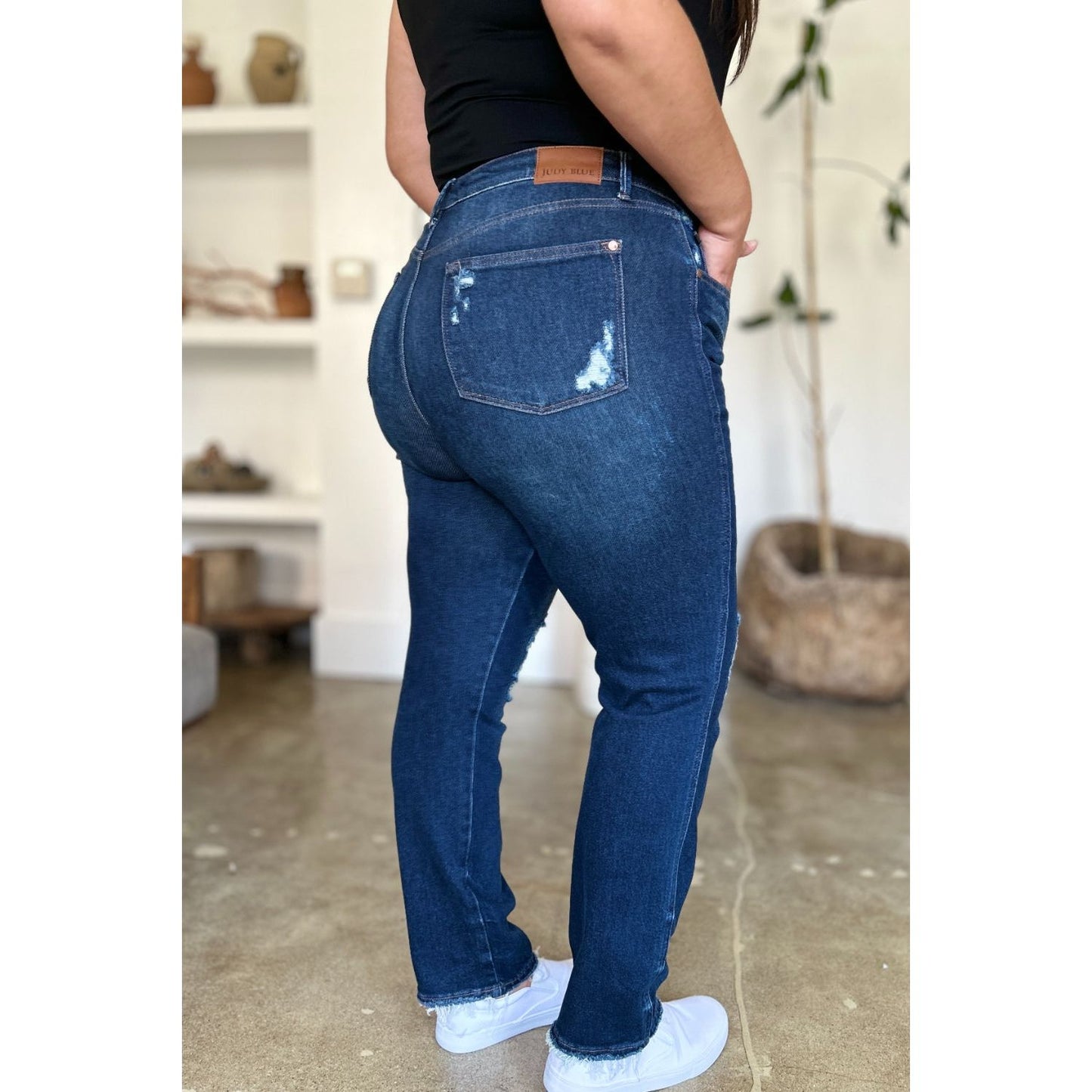 Judy Blue Full Size High Waist Rigid Magic Heavy Destroy Straight Jeans