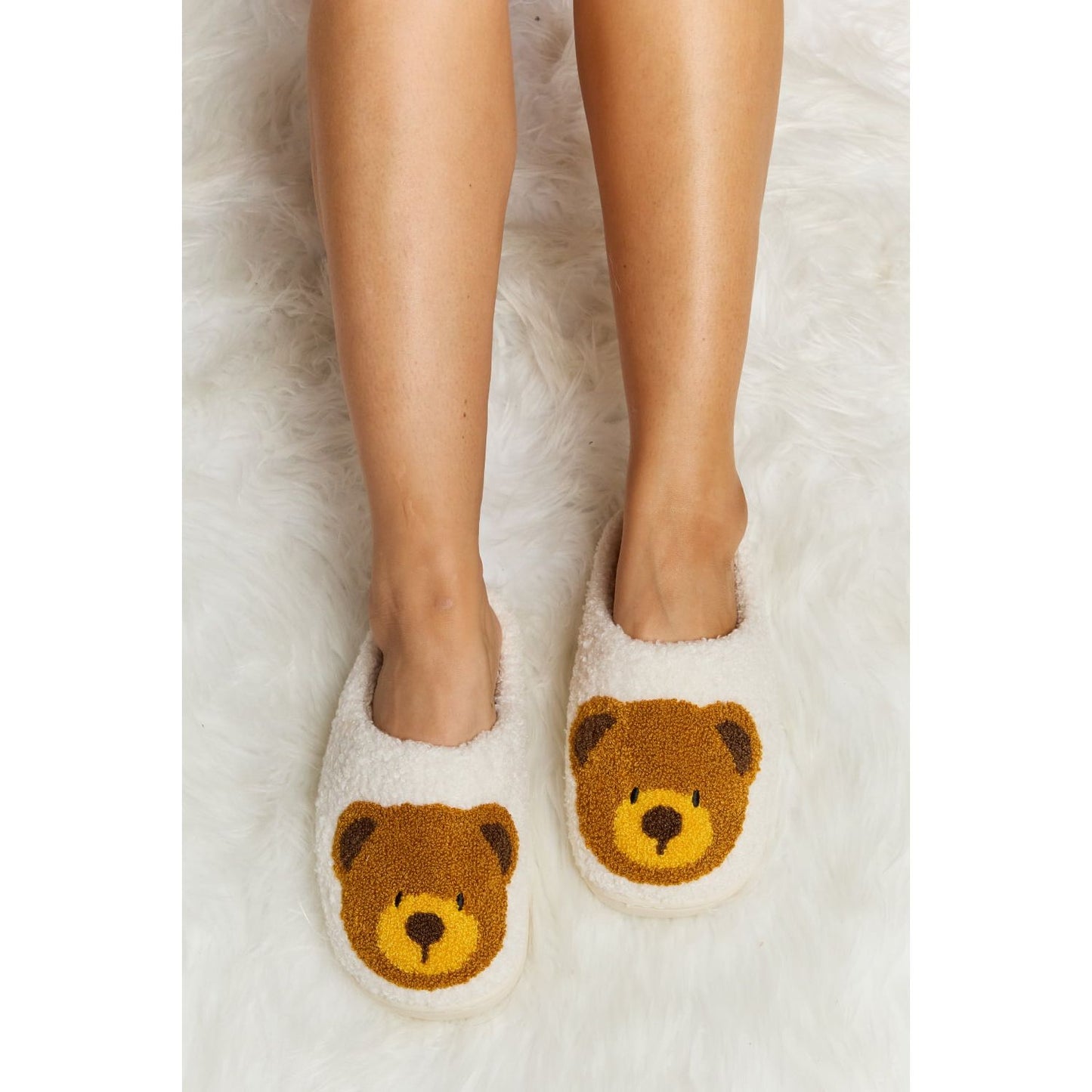 Melody Teddy Bear Print Plush Slide Slippers