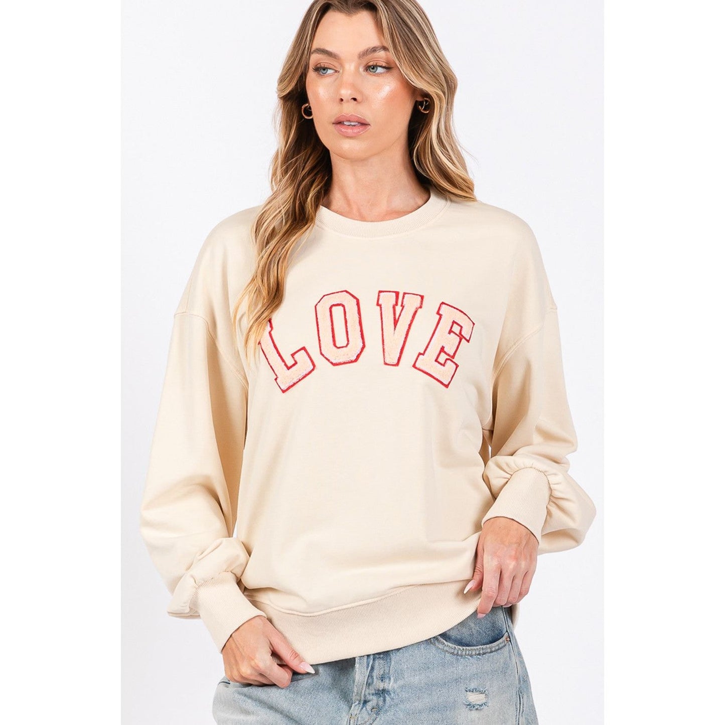 SAGE + FIG LOVE Path Applique Drop Shoulder Sweatshirt