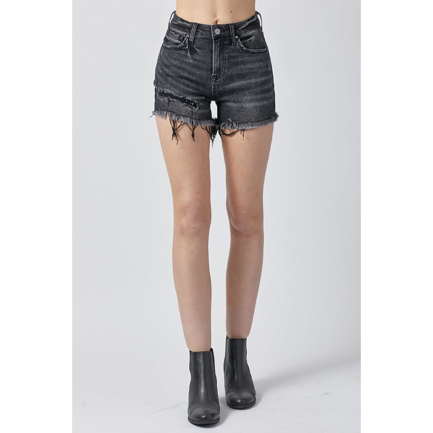 RISEN Raw Hem Denim Shorts with Pockets