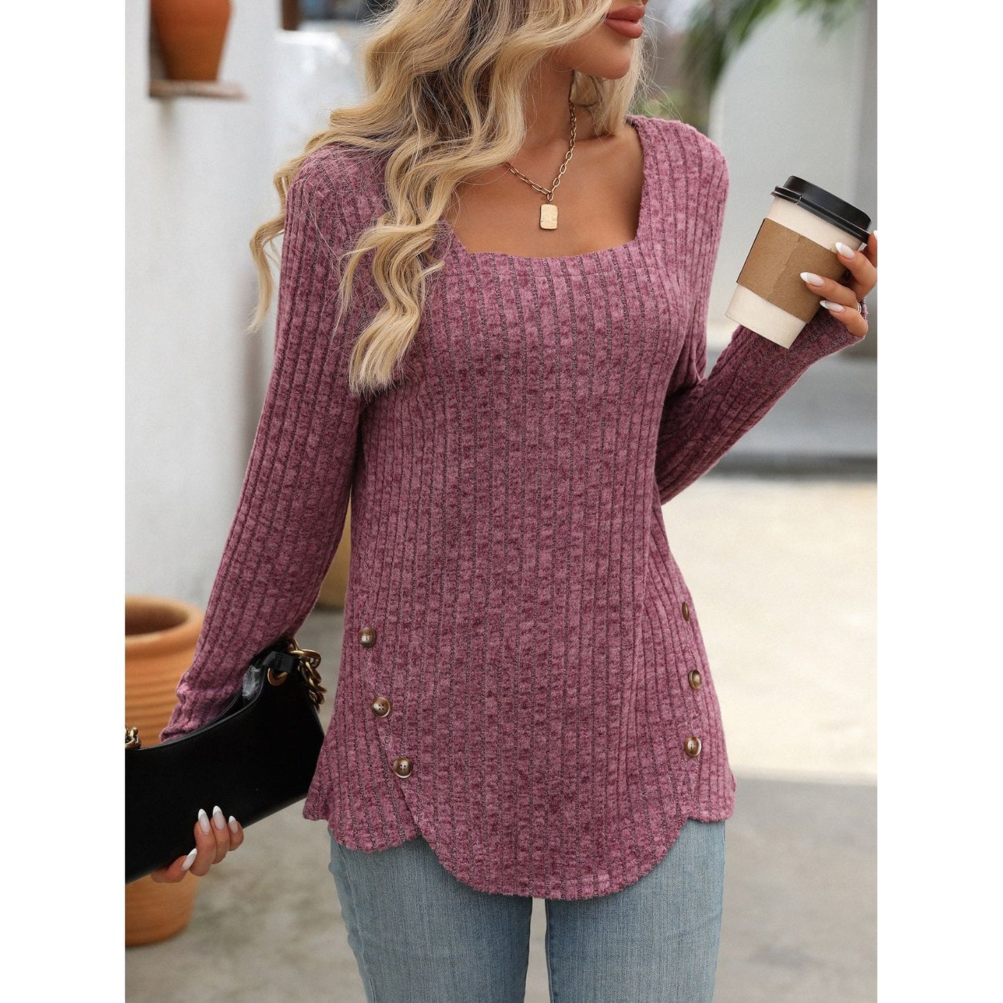 Mandy Square Neck Long Sleeve T-Shirt