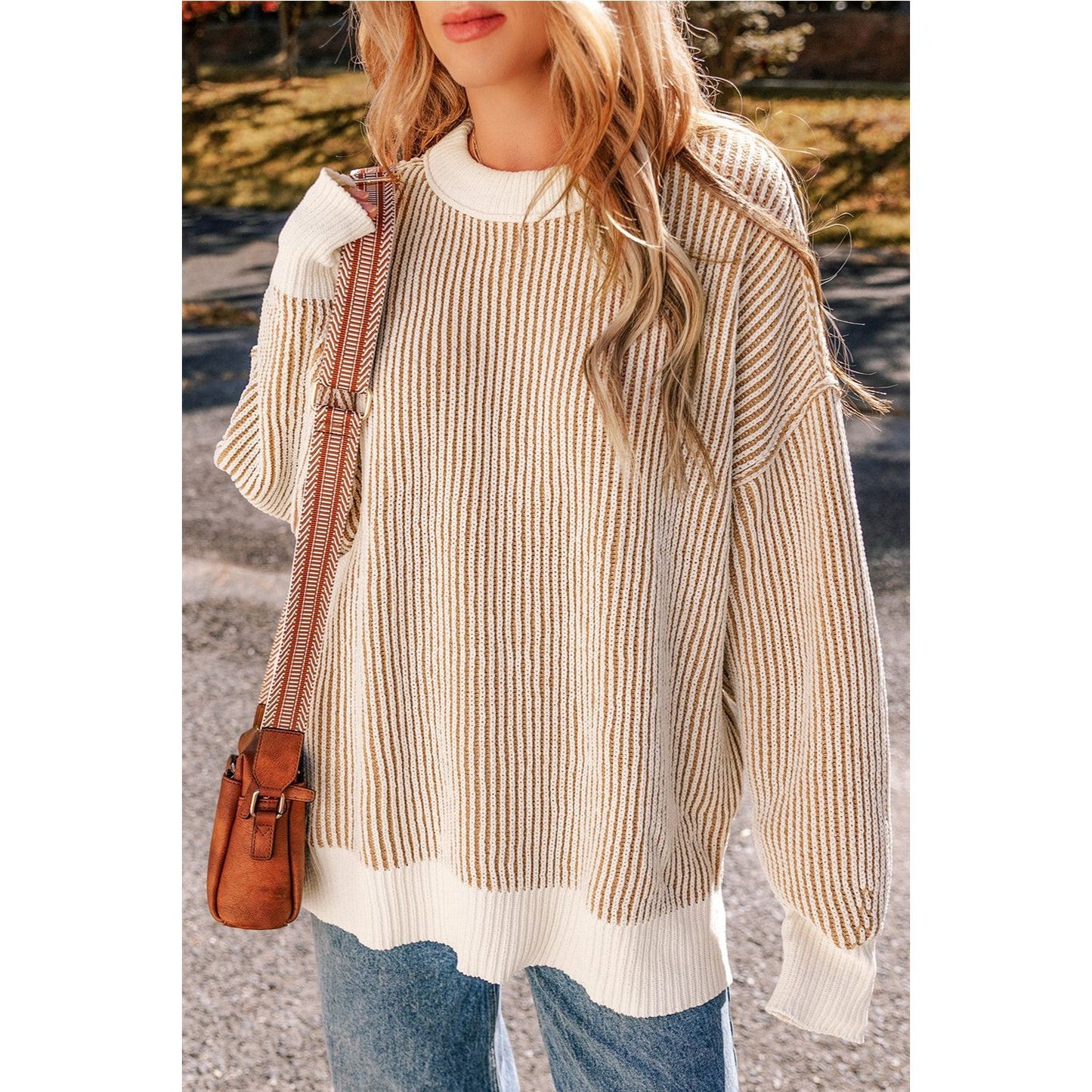 Round Neck Dropped Shoulder Sweater