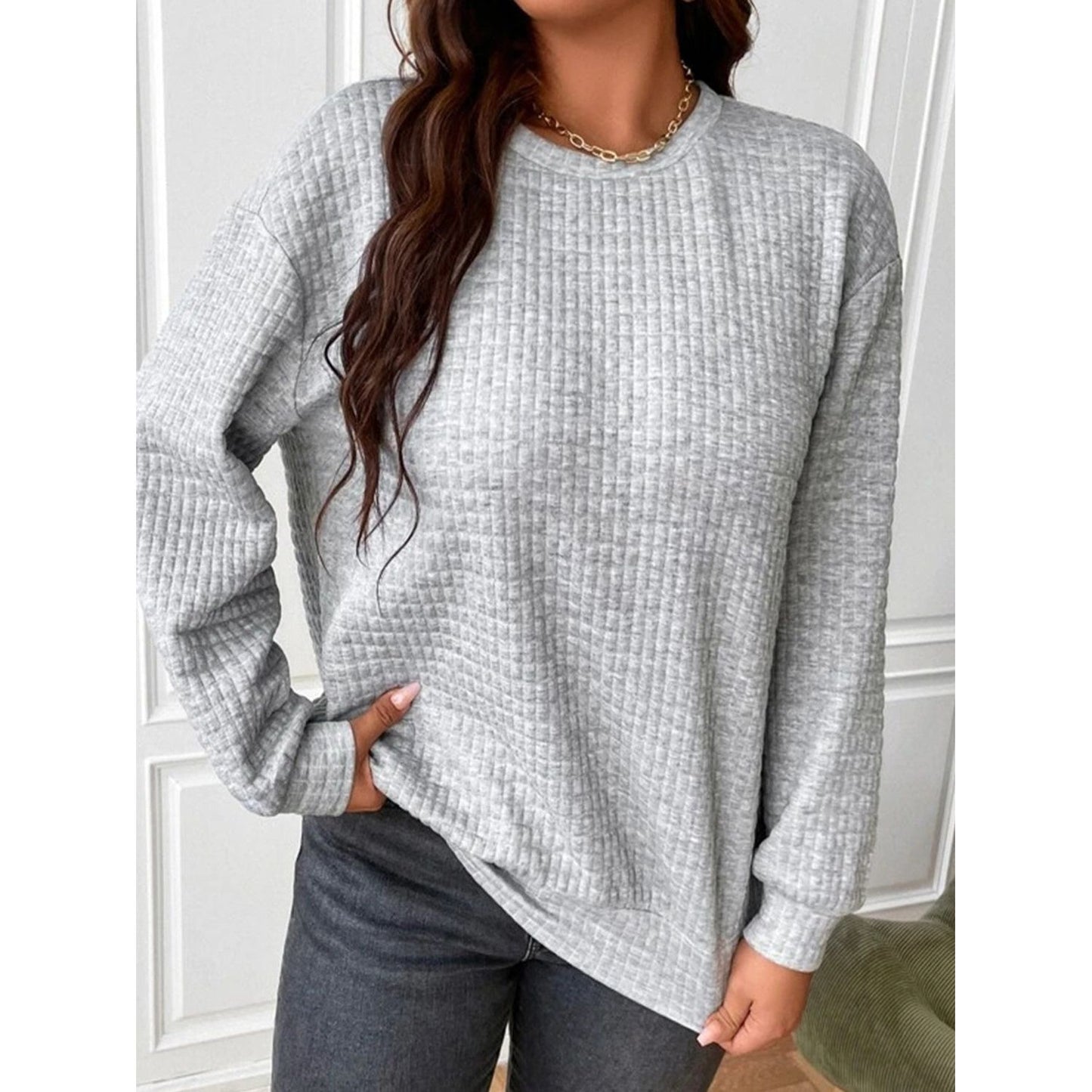 Texture Round Neck Long Sleeve Sweatshirt